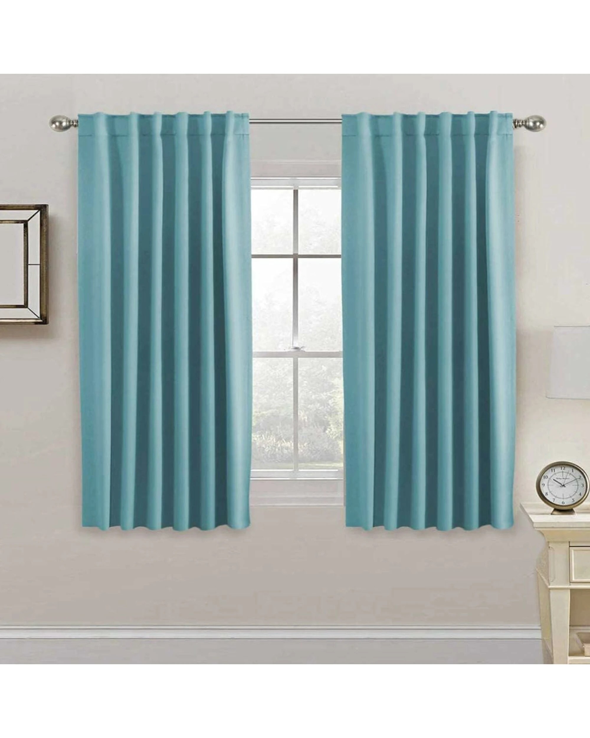 1 Smarcute Blockout Back Tab Solid Curtain - 2X 132x160cm - Blue, 1 of 4
