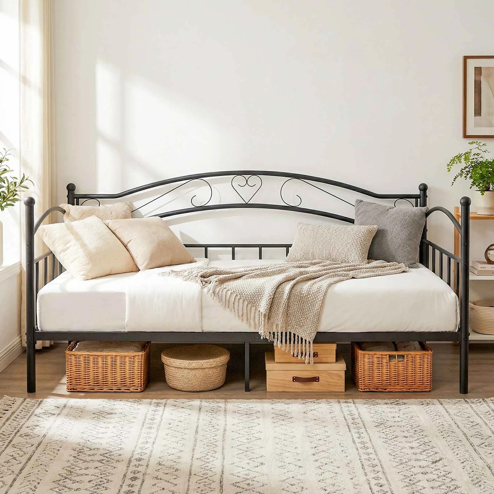 2 Costway Single Size Metal Daybed Frame Sofa Bed Base Platform Bed Mattress Foundation - Black, 2 of 4
