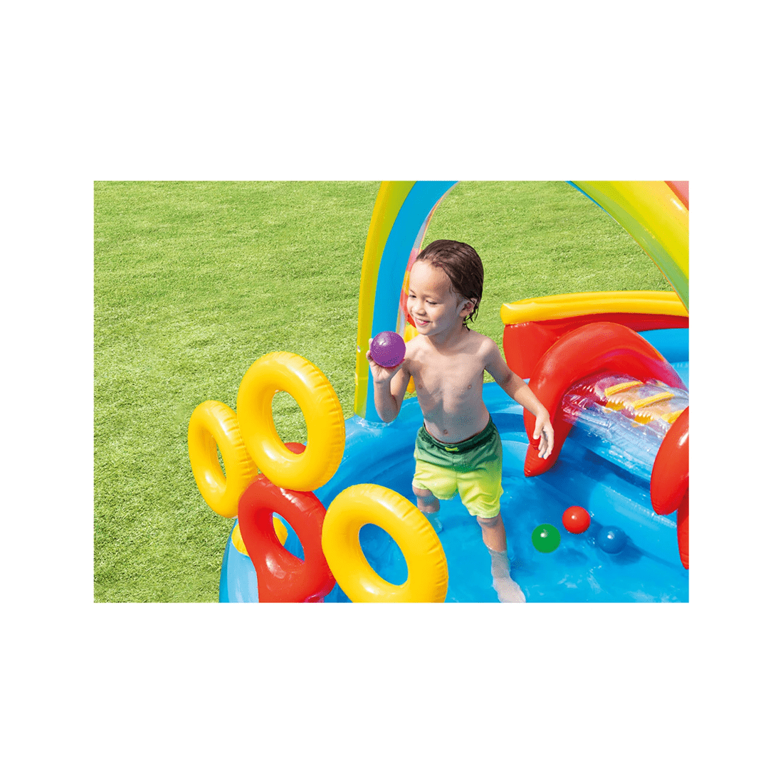 4 Intex Rainbow Ring Play Centre Water Slide Inflatable Pool Water Games - Multi, 4 of 7
