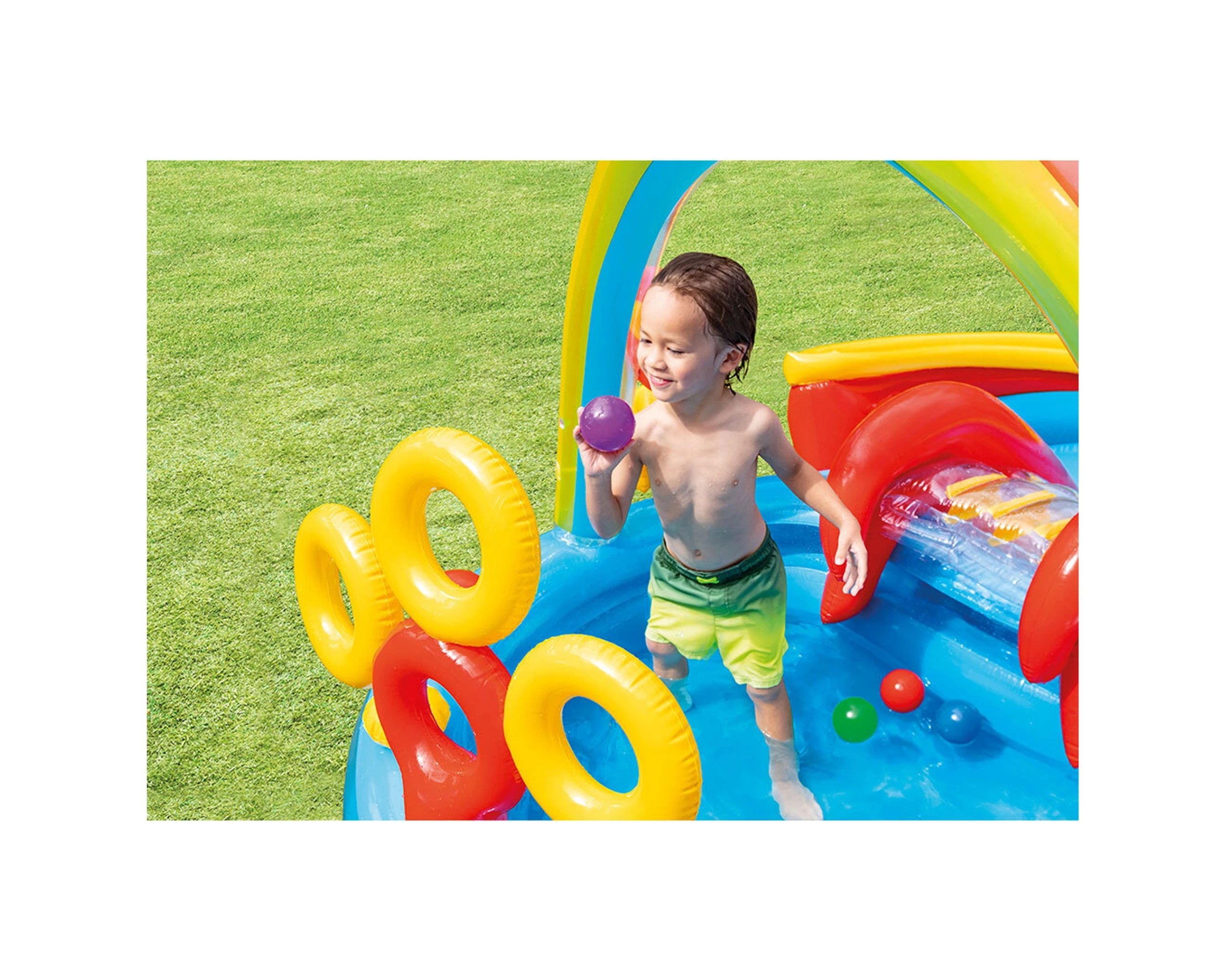 4 Intex Rainbow Ring Play Centre Water Slide Inflatable Pool Water Games - Multi, 4 of 7