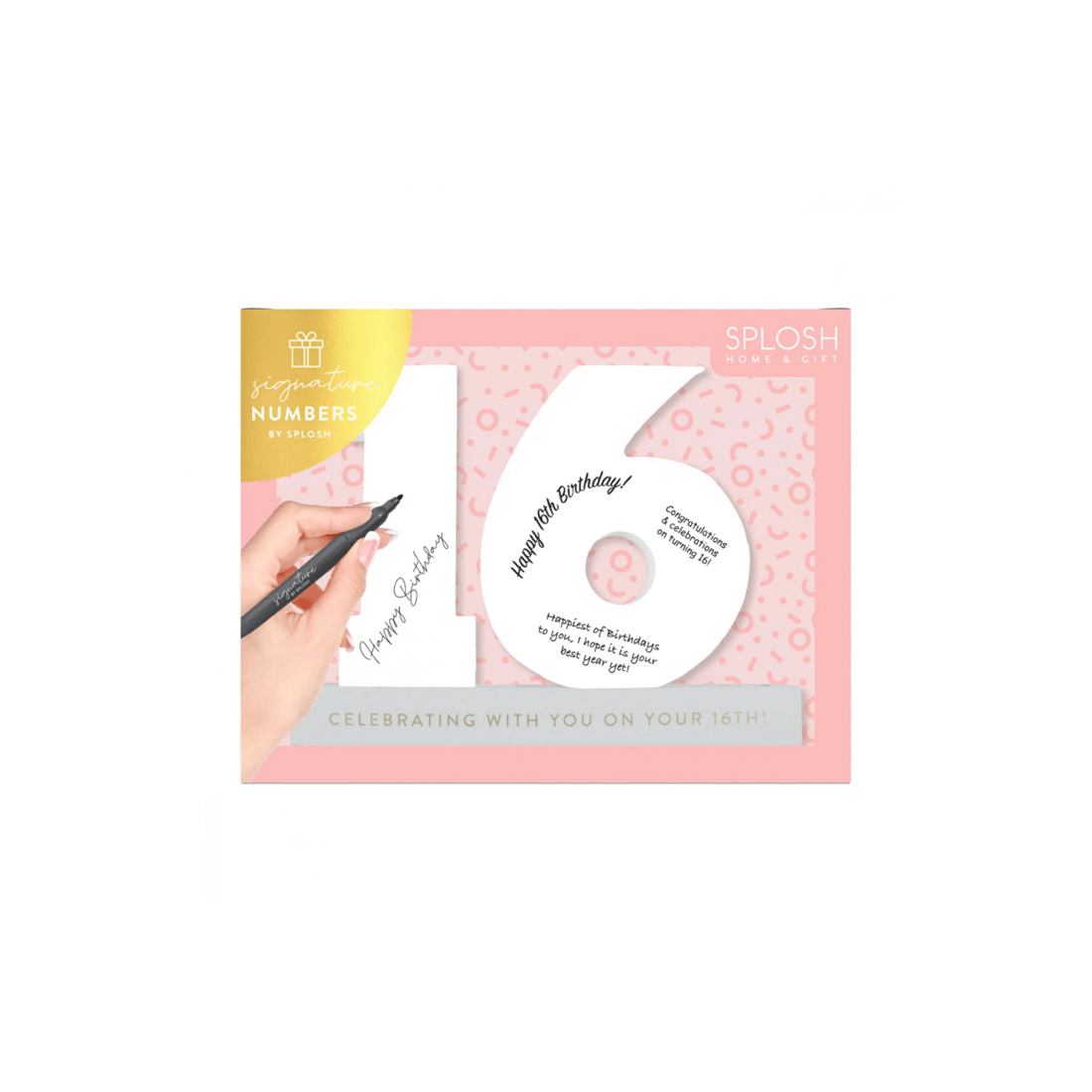 5 Splosh 16th Birthday Wooden Signature Number W/ Marker Keepsake 29x21cm White
 - White, 5 of 6