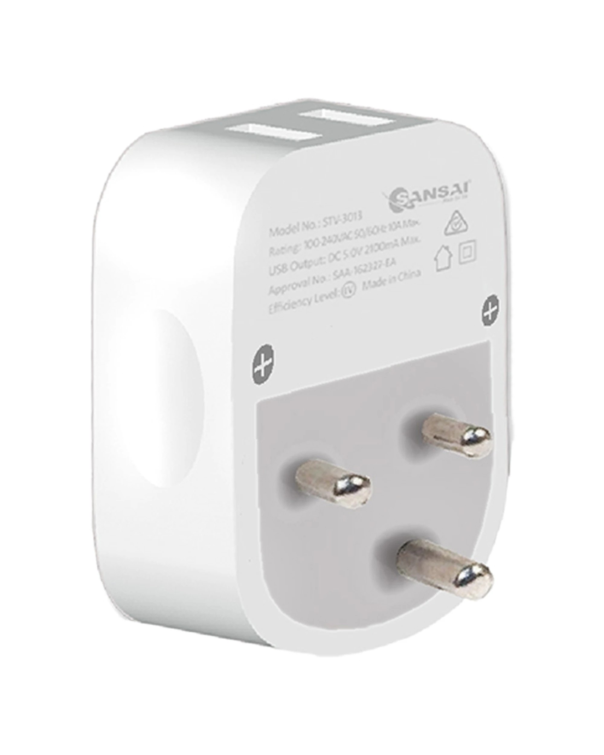 1 Sansai Surge Protected Travel Adapter with USB-C And USB-A Port AU ZA Region - White, 1 of 3