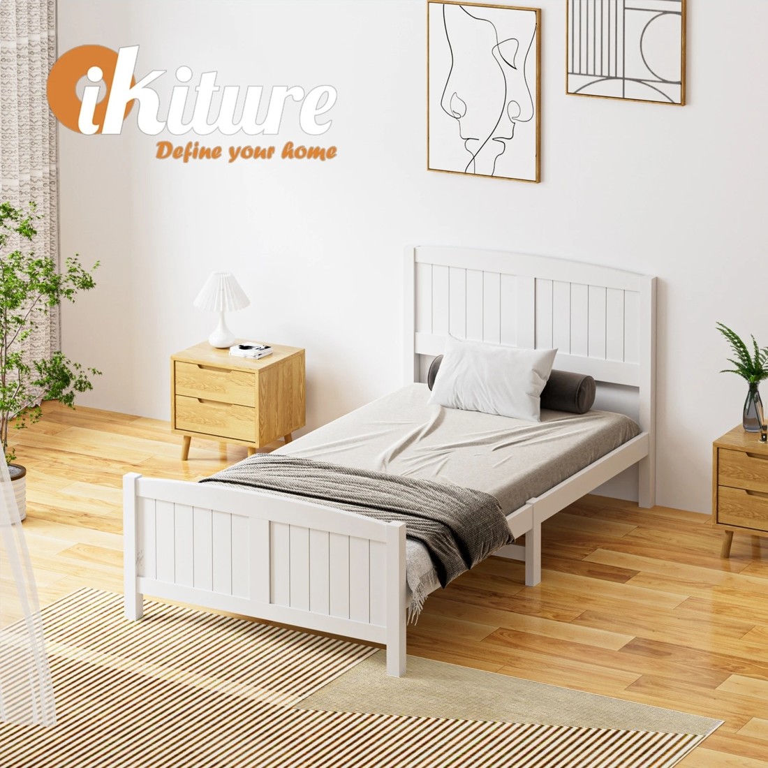 5 Oikiture Bed Frame King Singe Size Wooden Base Timber Platform
 - White, 5 of 10