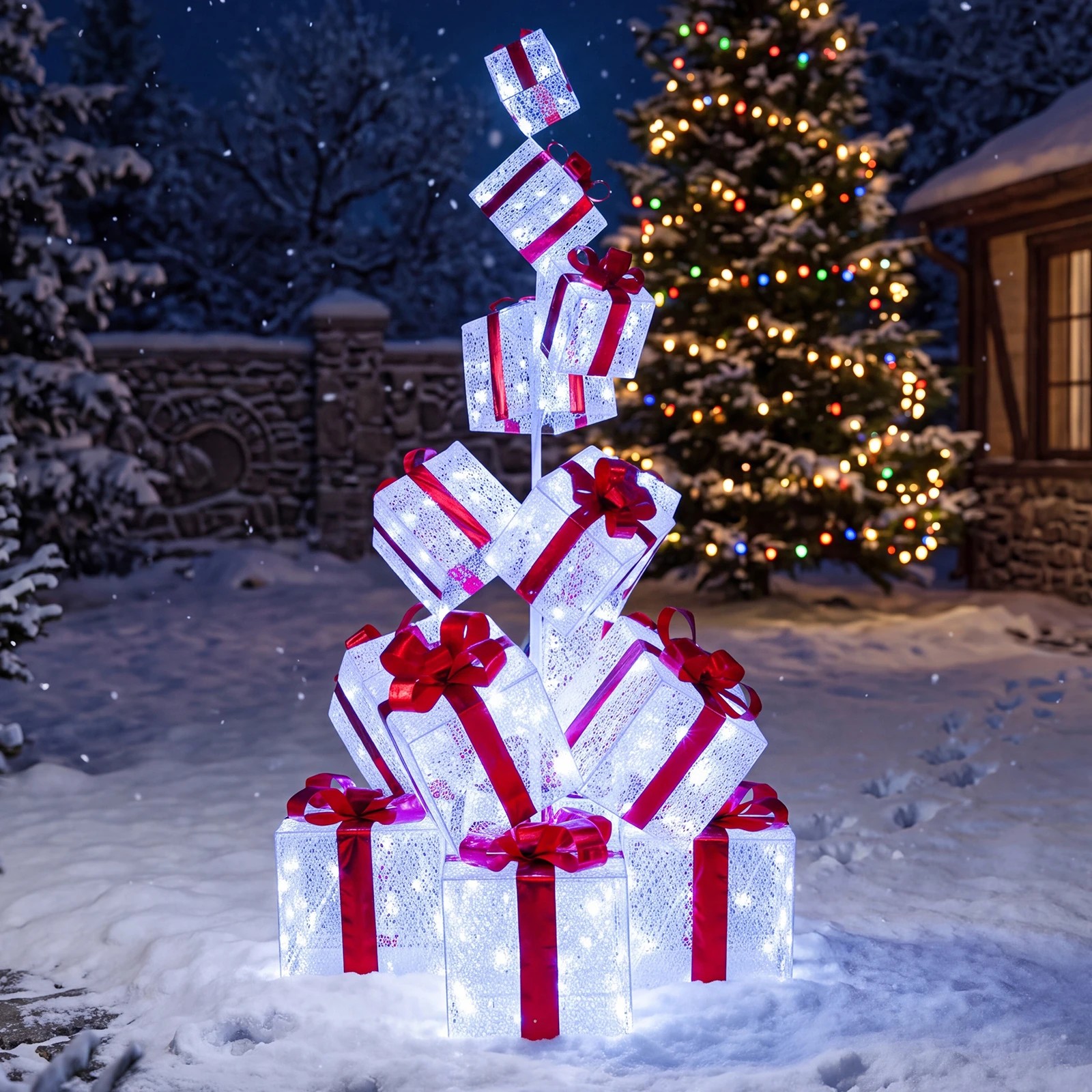 Costway Christmas Lighted Gift Boxes w/483 Cold White LED Lights Pre ...