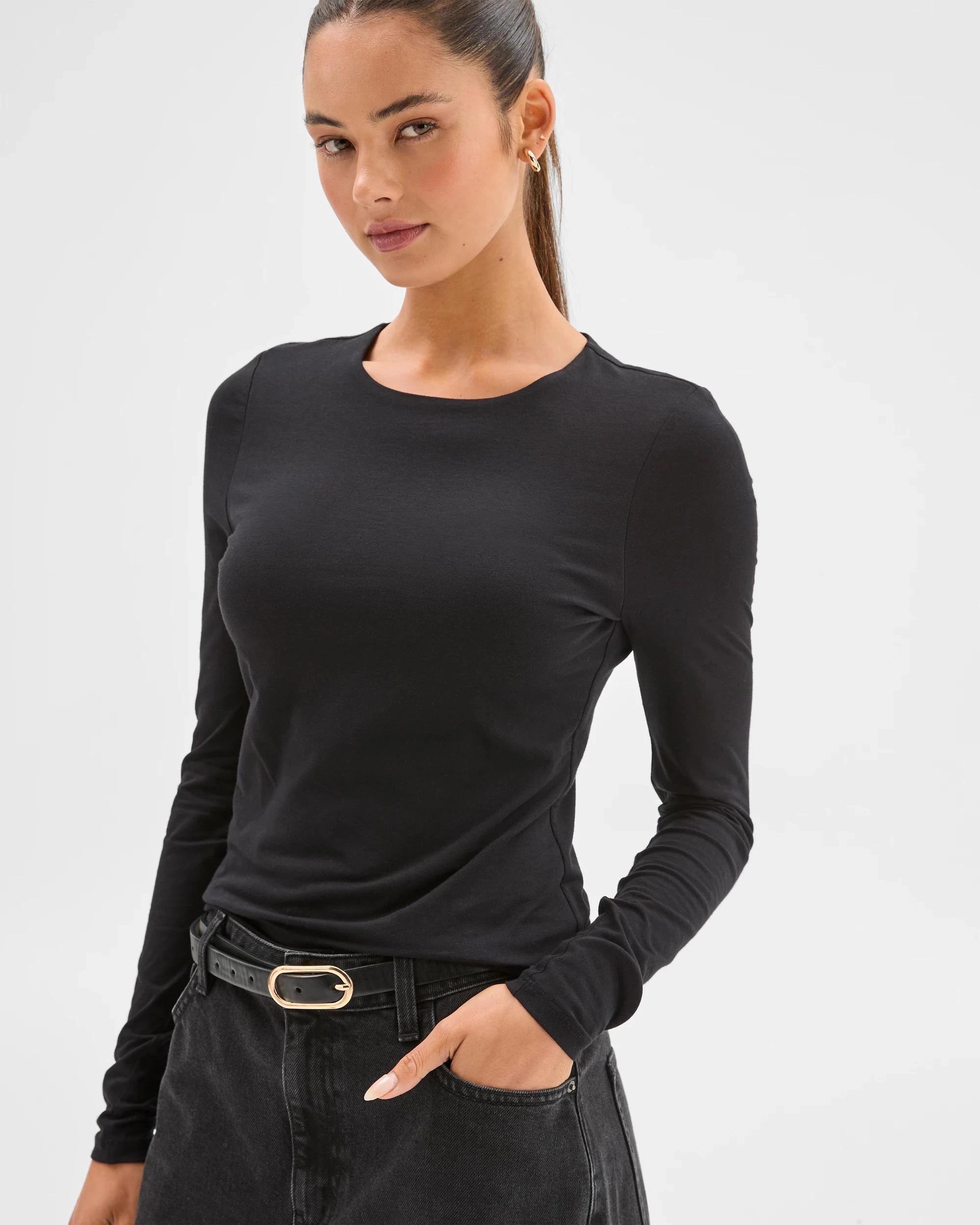4 Lily Loves Australian Cotton Crew Neck Top BLACK, 4 of 7