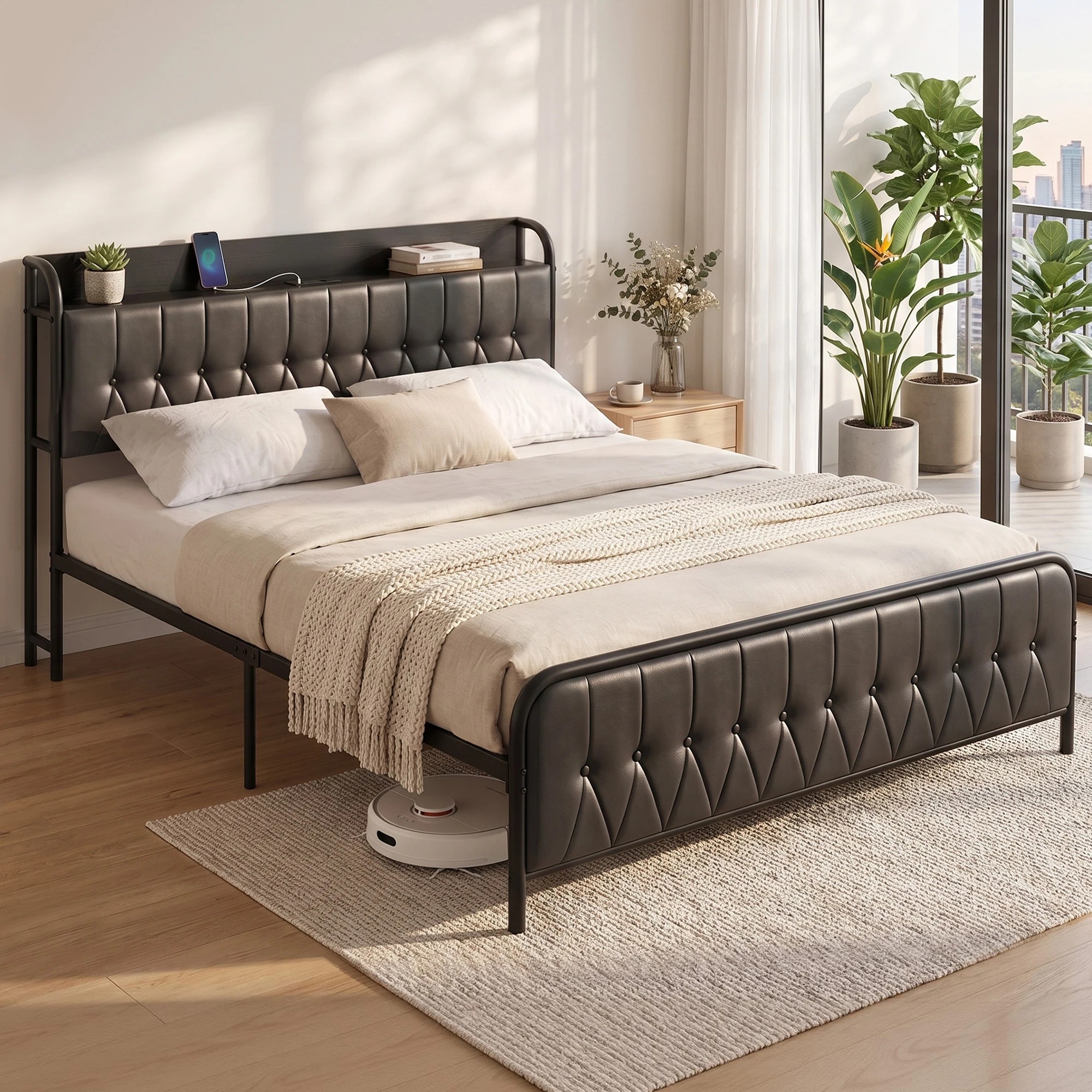 10 Artiss King Bed Frame with Storage Headboard SAA Certified Charging Station - Black, 10 of 10