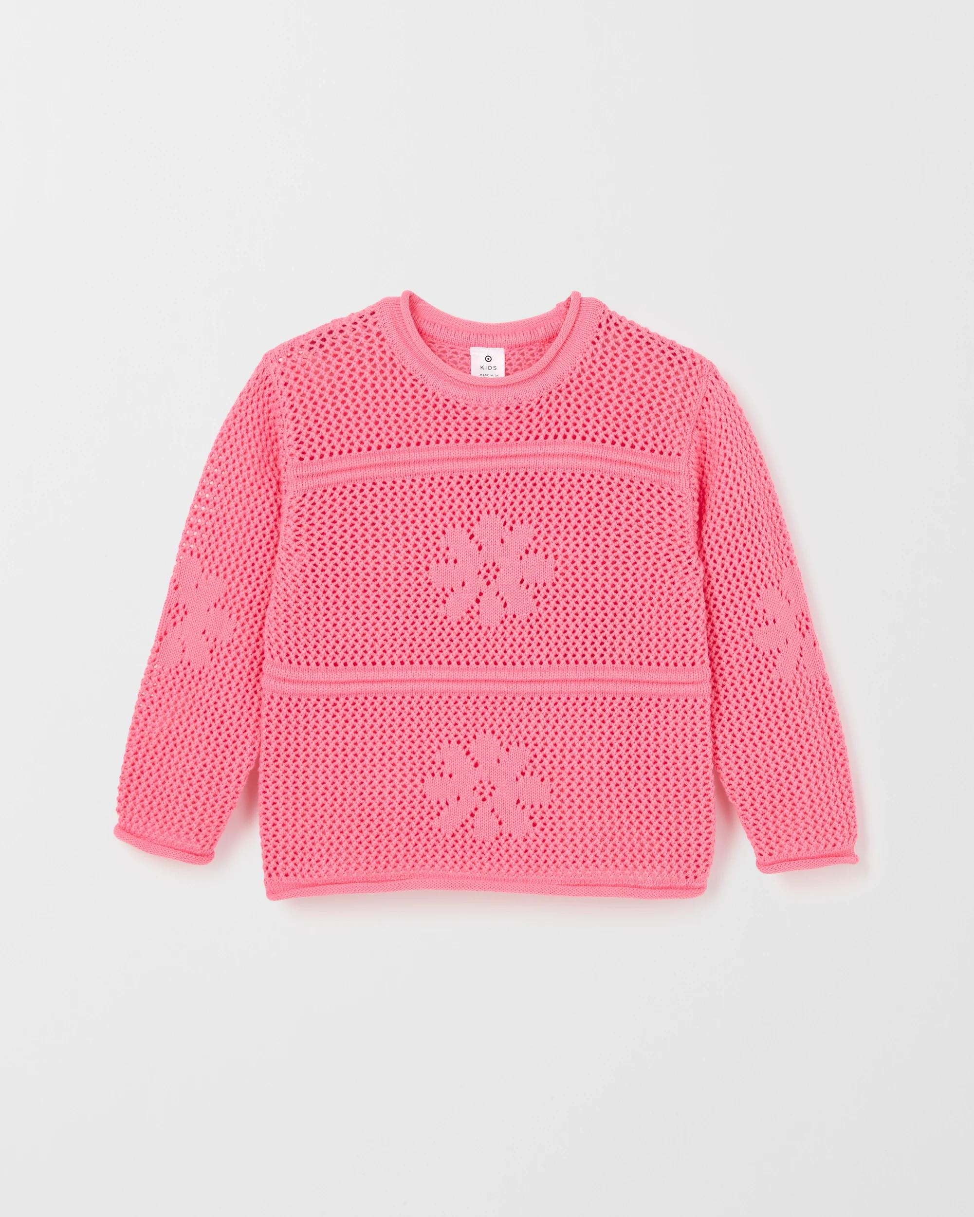 1 Target Kids Australian Cotton Floral Crochet Knit Jumper PINK FLORAL, 1 of 2