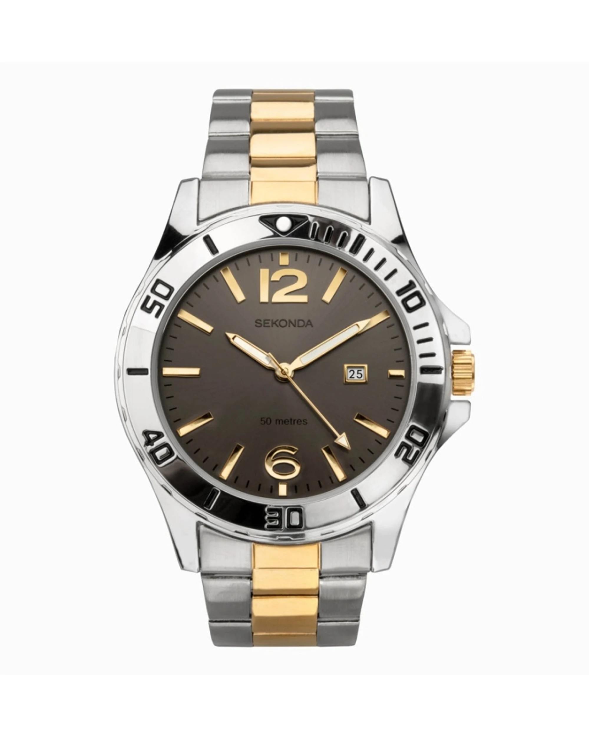1 Sekonda Men's Watch Two-Tone Gold Silver Metal Bracelet 46mm 50m Water Resistant, 1 of 1