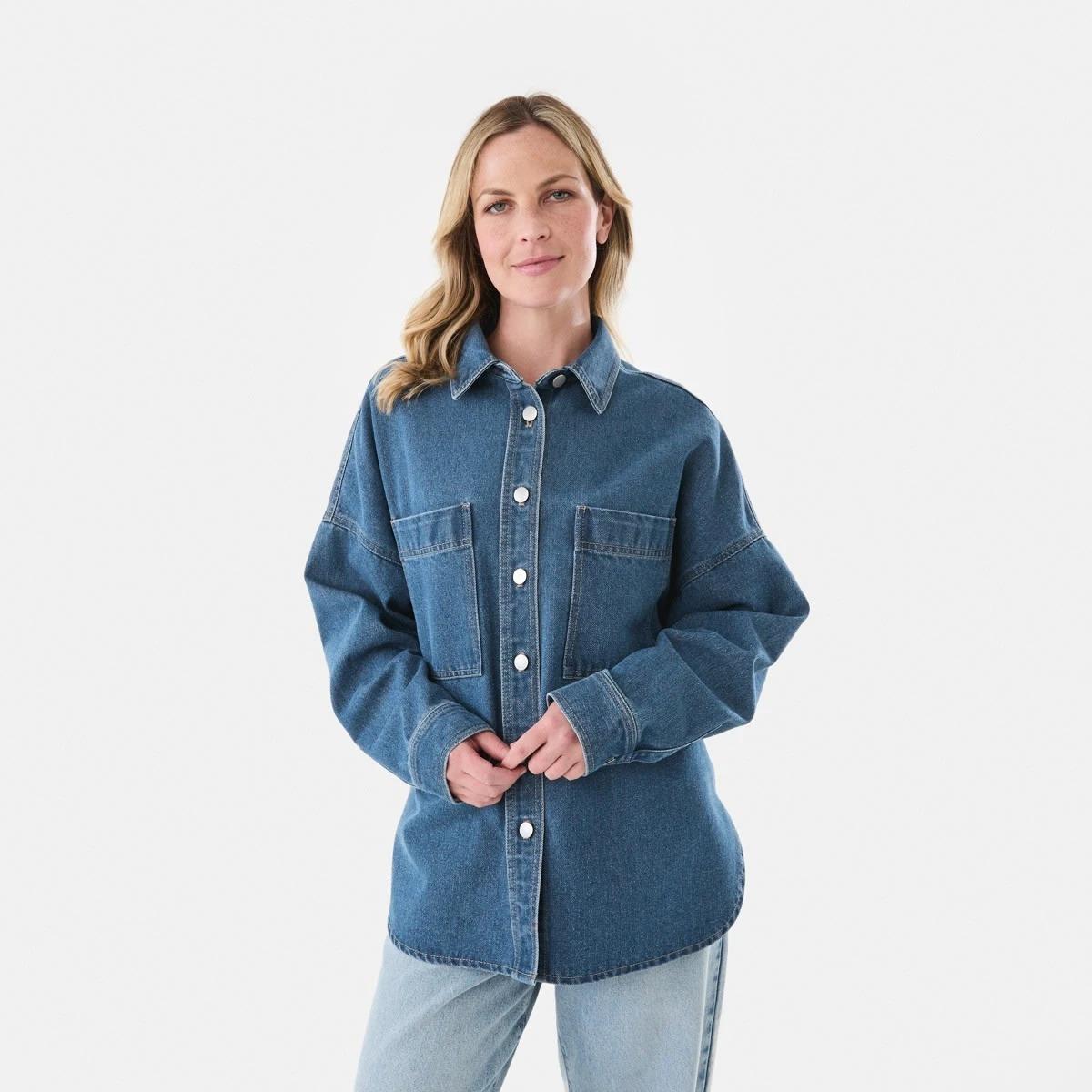 2 Long Sleeve Denim Shirt Mid Wash, 2 of 7