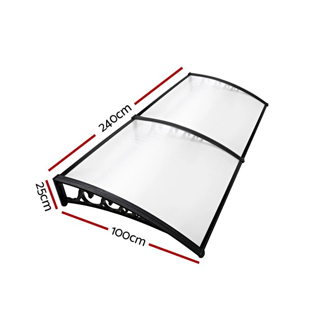 2 Instahut Window Door Awning 1mx2.4m Transparent - Clear, 2 of 7