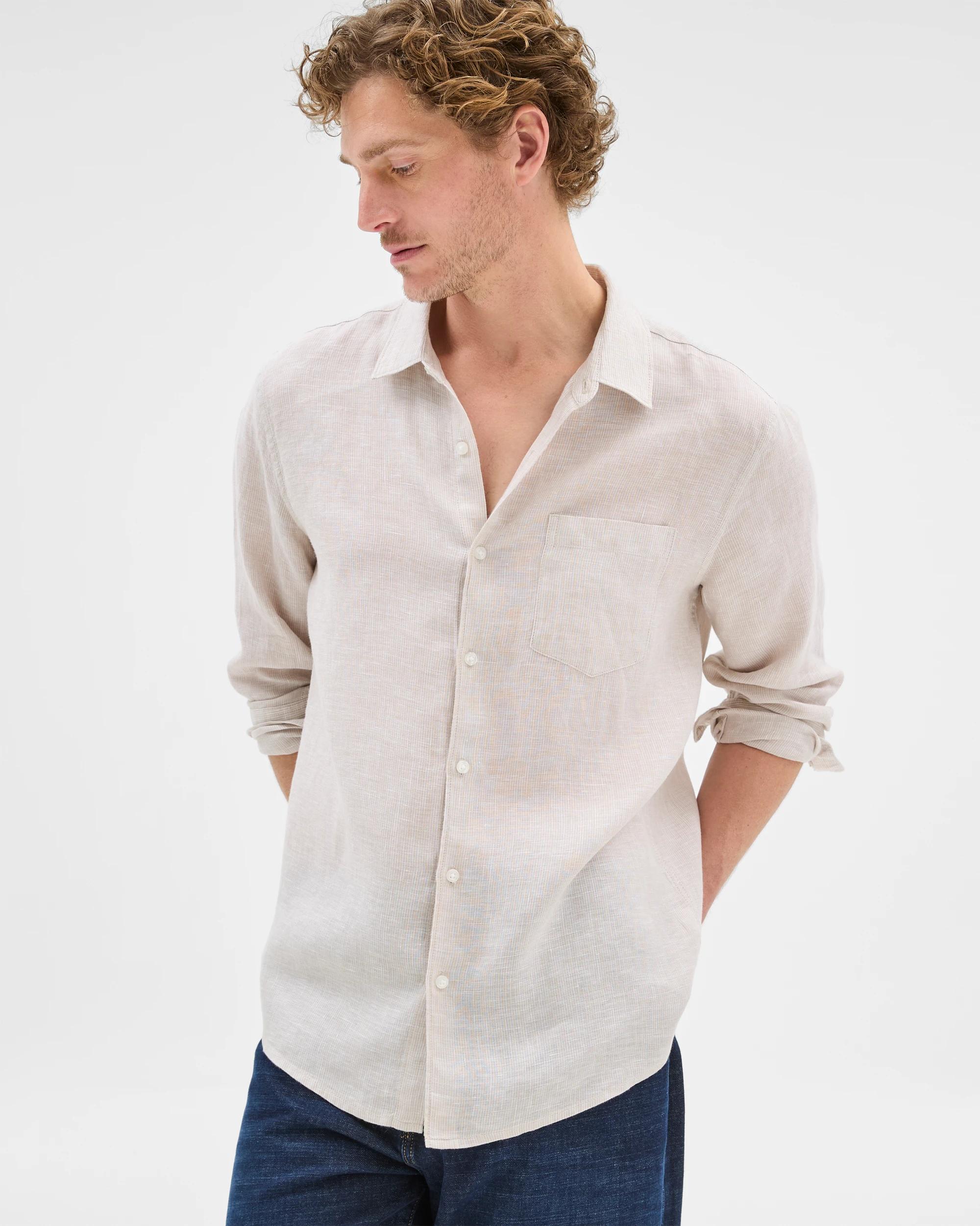 1 Target European Linen Long Sleeve Textured Shirt LIGHT STONE, 1 of 10