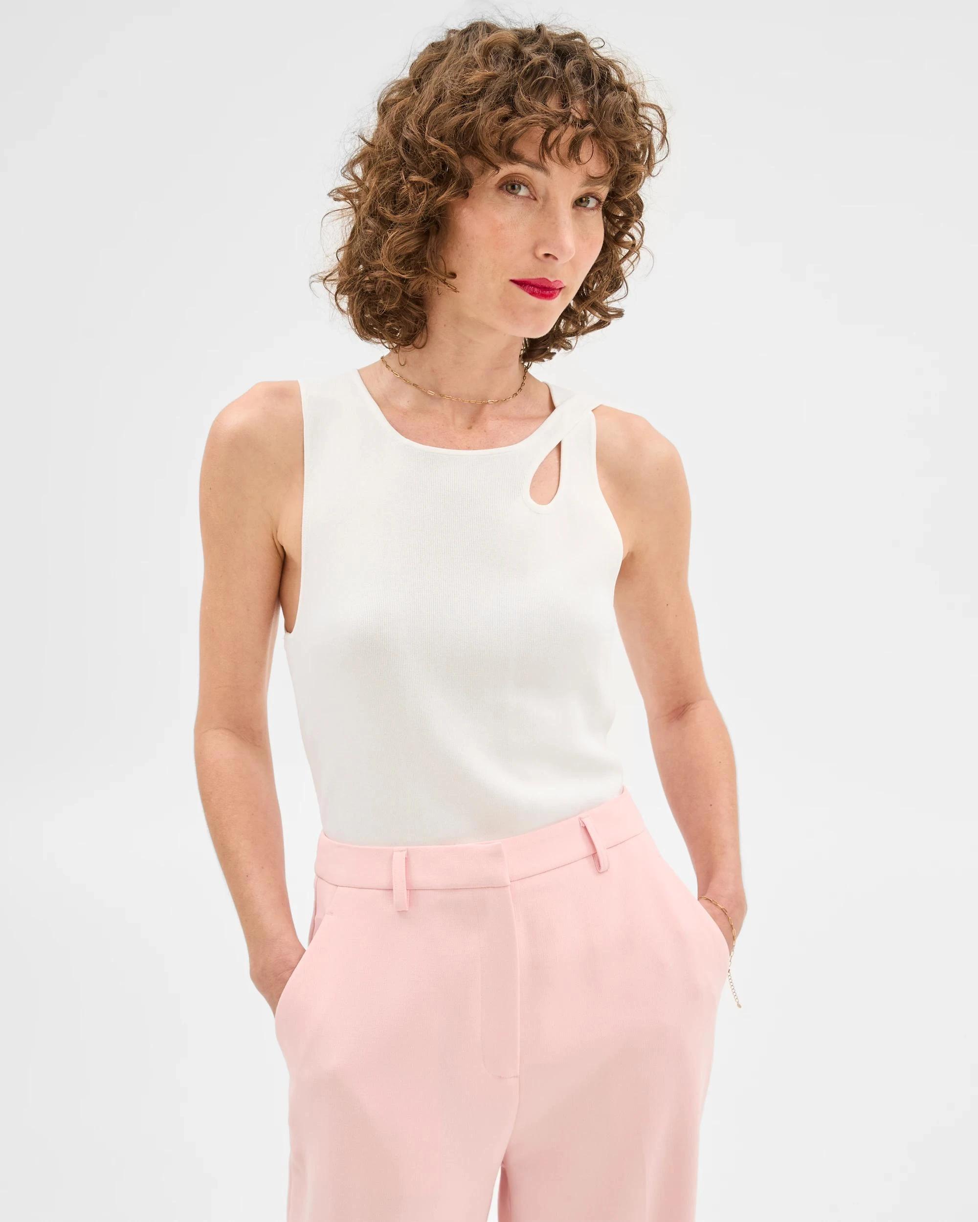 5 Sleeveless Crepe Knit Tank Top - Preview CLOUD DANCER, 5 of 6