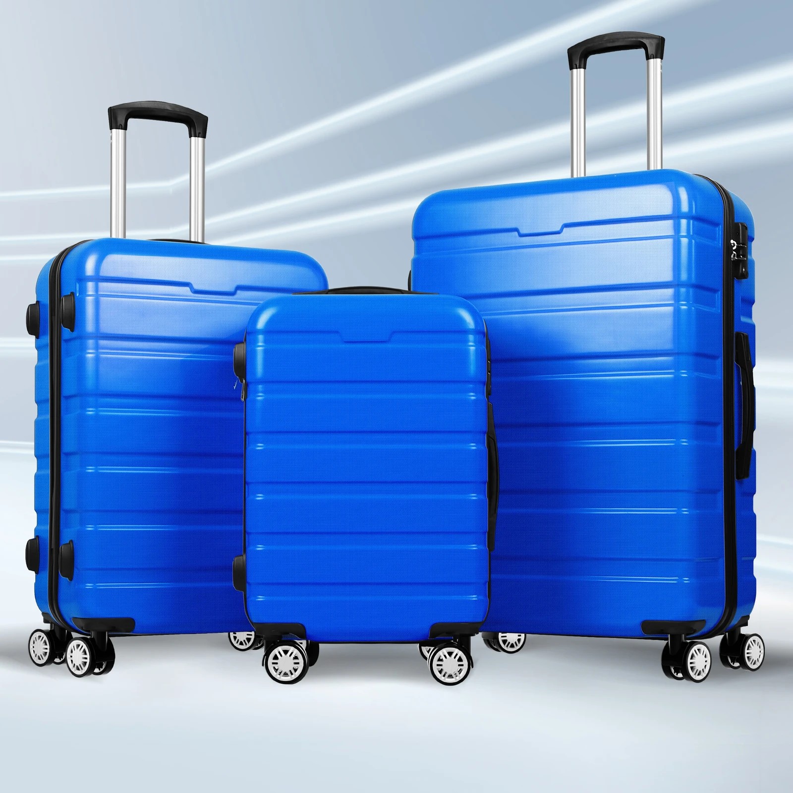 2 Alfordson Luggage 3PCS Set Suitcase Trolley TSA Carry on Hard Case - Blue, 2 of 10