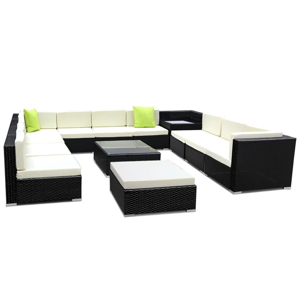 1 Gardeon 13-Piece Outdoor Sofa Set Wicker Couch Lounge Setting 11 Seater - Black, 1 of 7