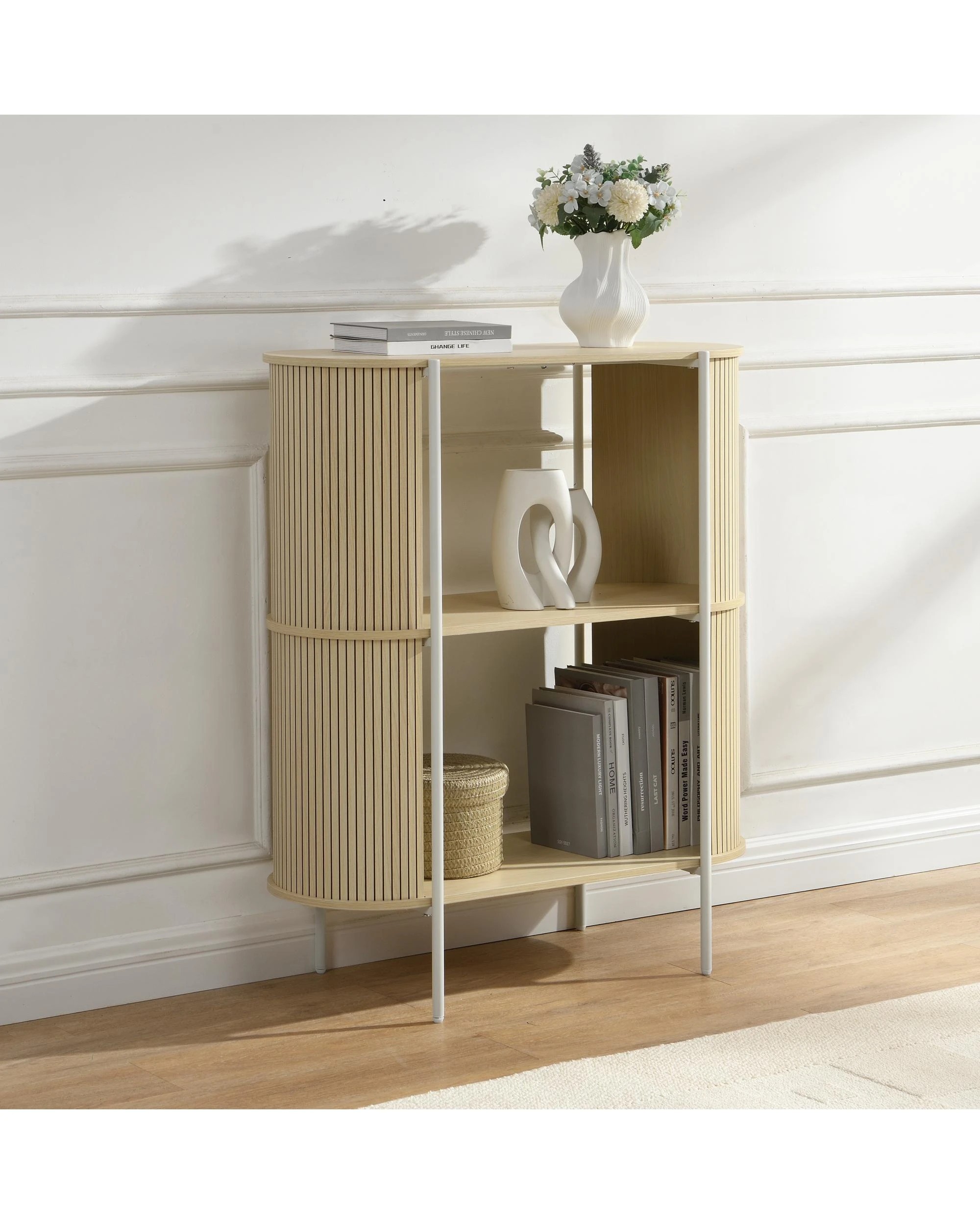 3 Kodu Bookcase Open Shelving 2 Tier Light Oak - White, 3 of 10