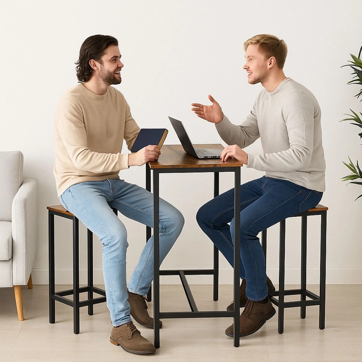 2 Ausway Bar Table and Stools Set Dining Chairs, 2 of 4