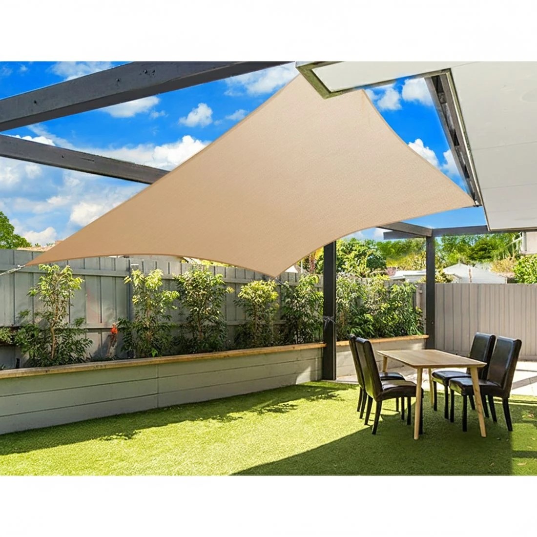 4 Instahut Waterproof Shade Sail 4x6m Rectangle Sand 95% Shade Cloth - Beige, 4 of 4