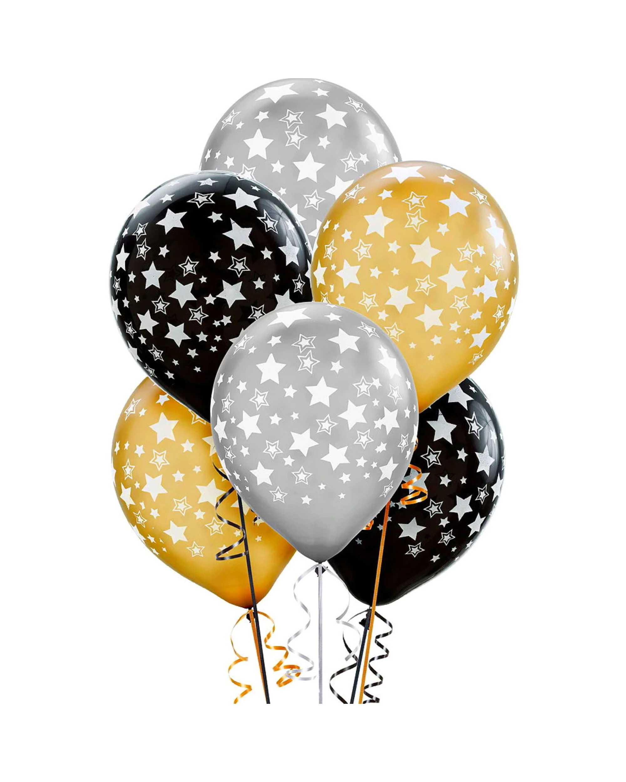 1 Artwrap Black Gold and Silver Printed Star Balloons Pack of 10 - Metallic, 1 of 2