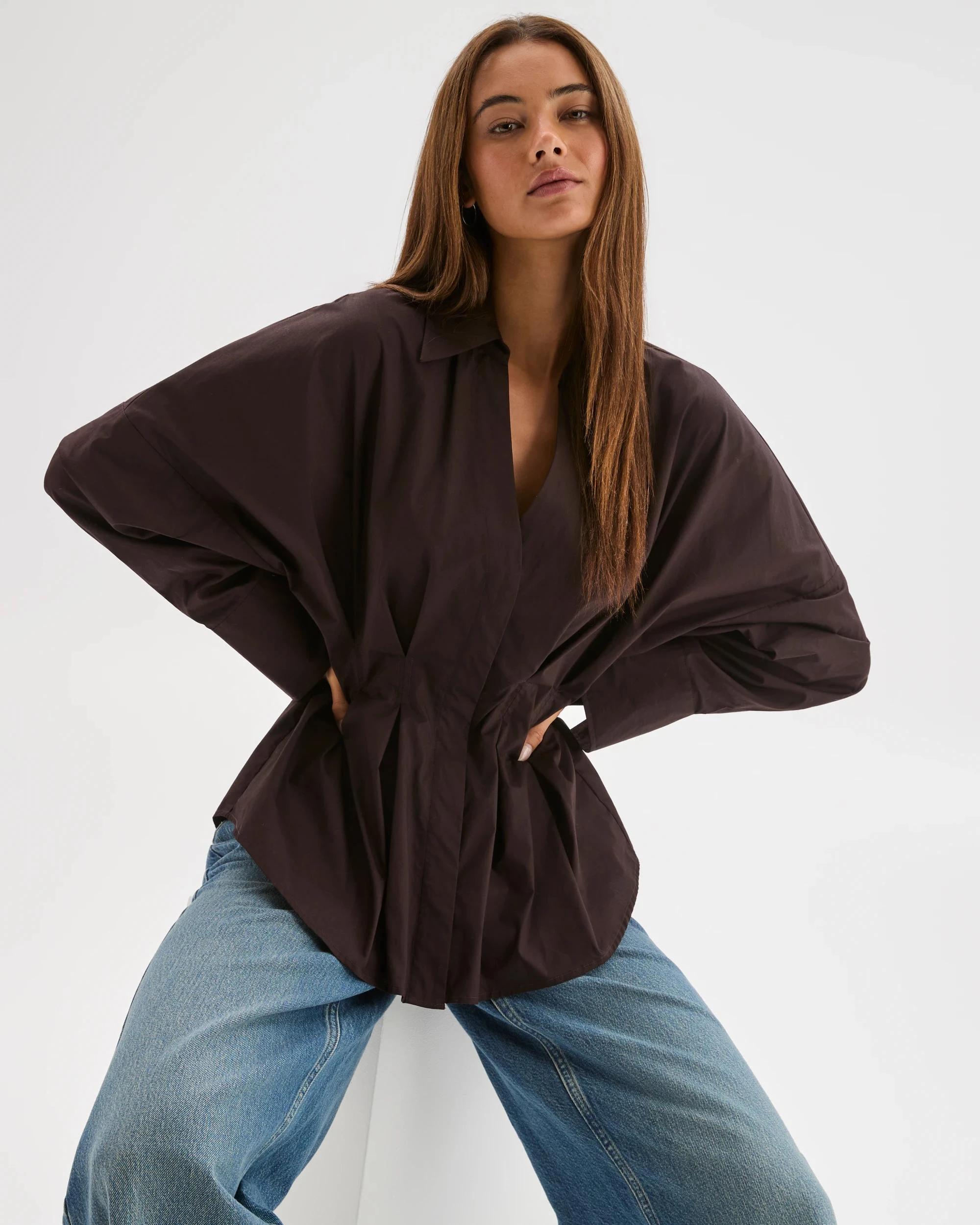 8 Lily Loves Australian Cotton Poplin Cinched Waist Shirt TRUFFLE, 8 of 8