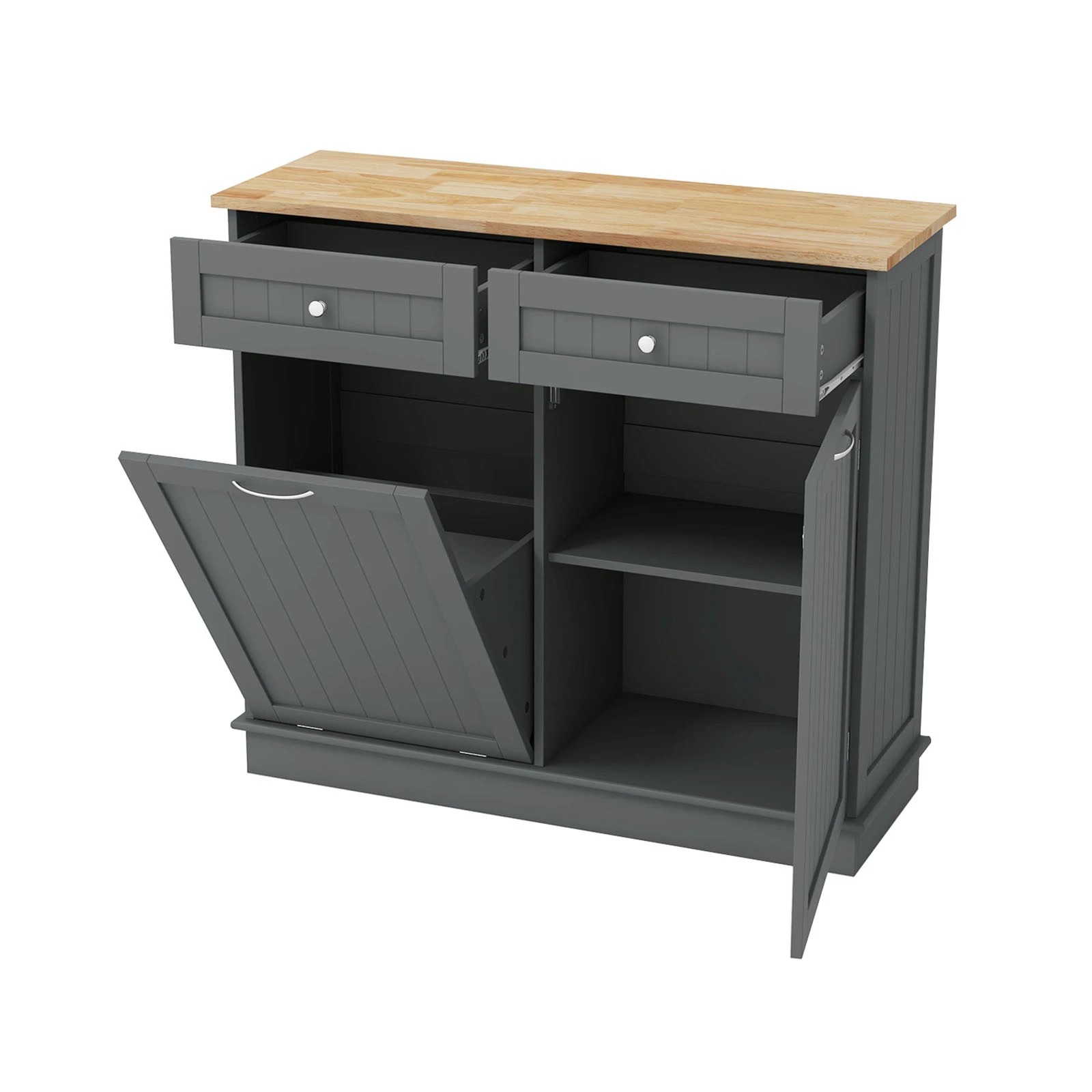 1 Costway Tilt Out Trash Bin Cabinet Laundry Cupboard - Grey, 1 of 3