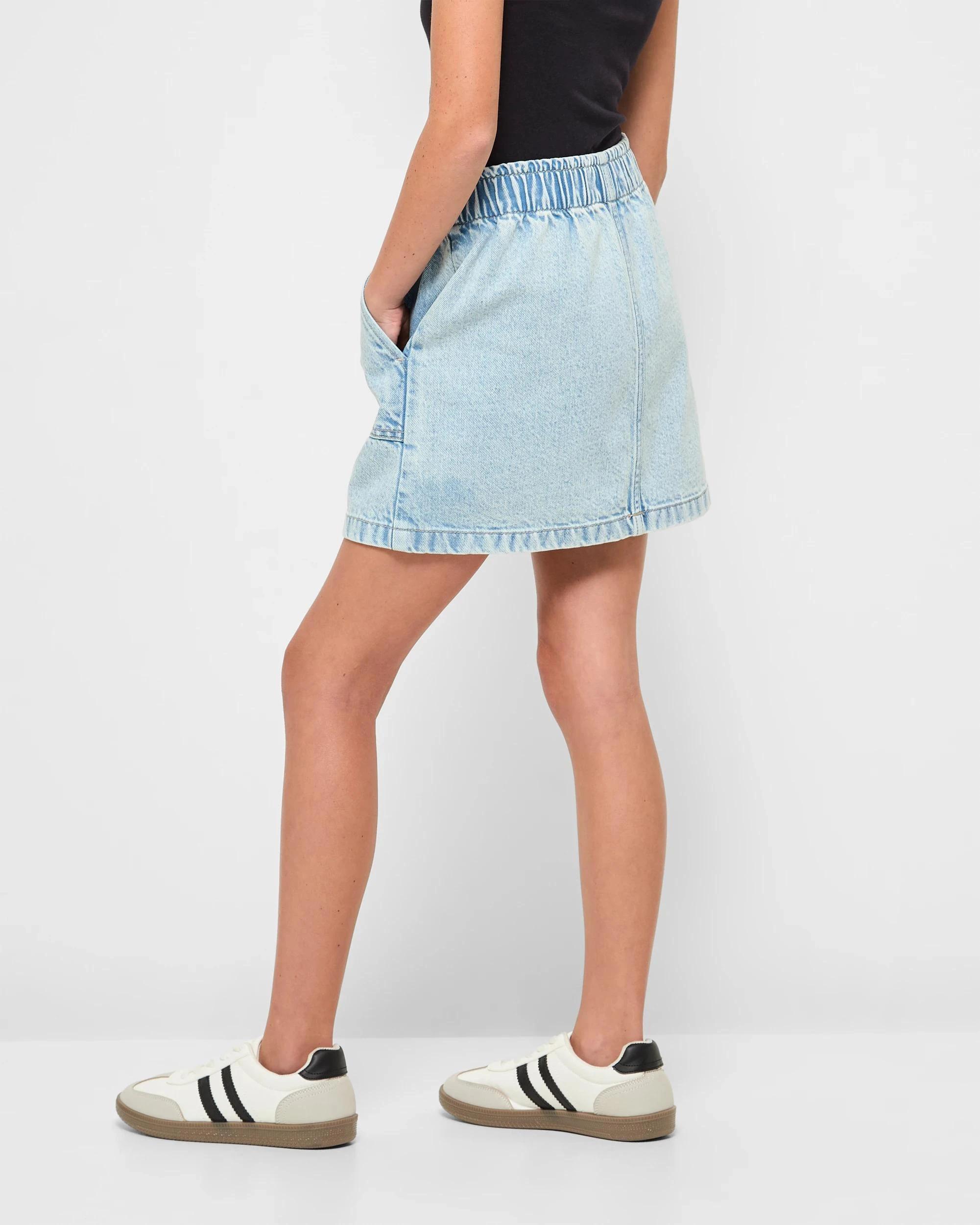 3 Target Elastic Waist Denim Skirt LIGHT WASH, 3 of 5