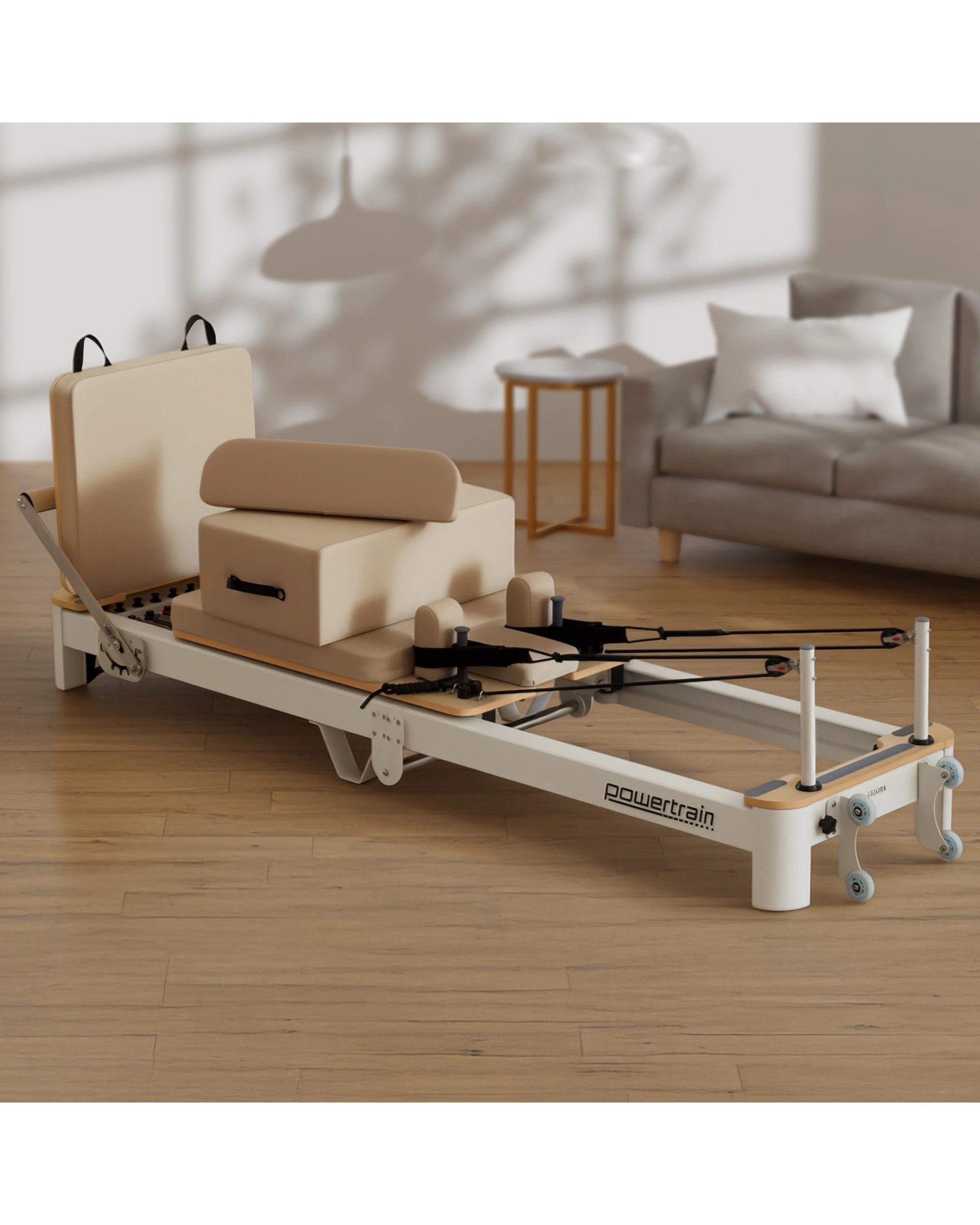 3 Powertrain Velora Pilates Reformer Machine Aluminium Foldable Multifunctional Home Gym Equipment Exercise Trainer Beige, 3 of 9