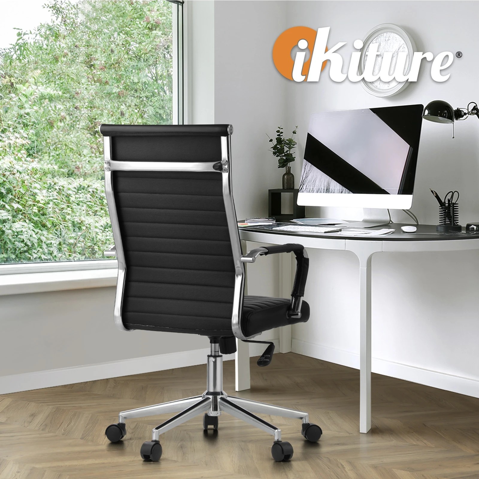 7 Oikiture Office Chair Swivel Desk Chair Faux Leather
 - Black, 7 of 10