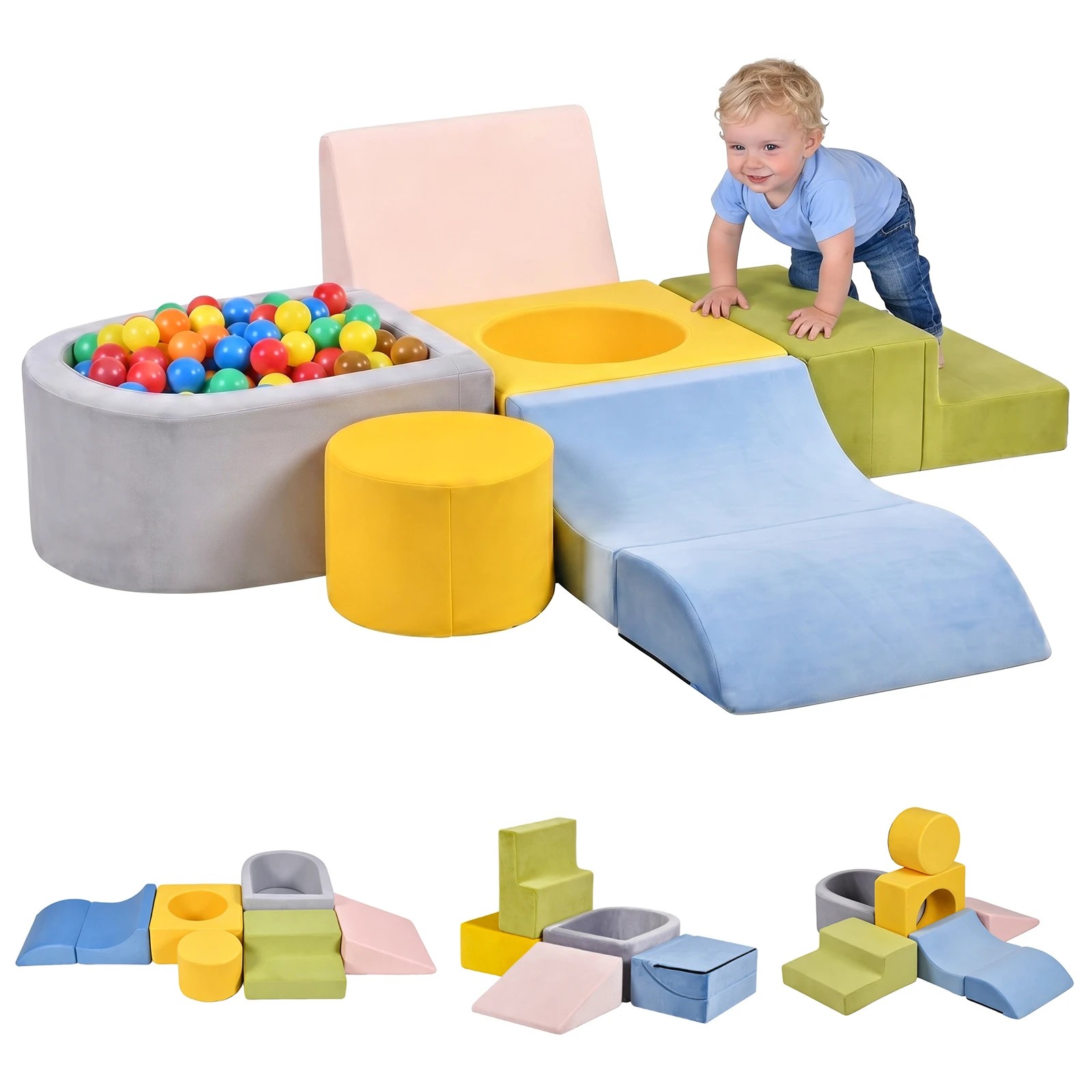 4 Advwin 6-Piece Foam Climbing Blocks Toddler Climbing Toys Baby Foam Blocks Soft Play Set (Balls not Included) - Multi, 4 of 8