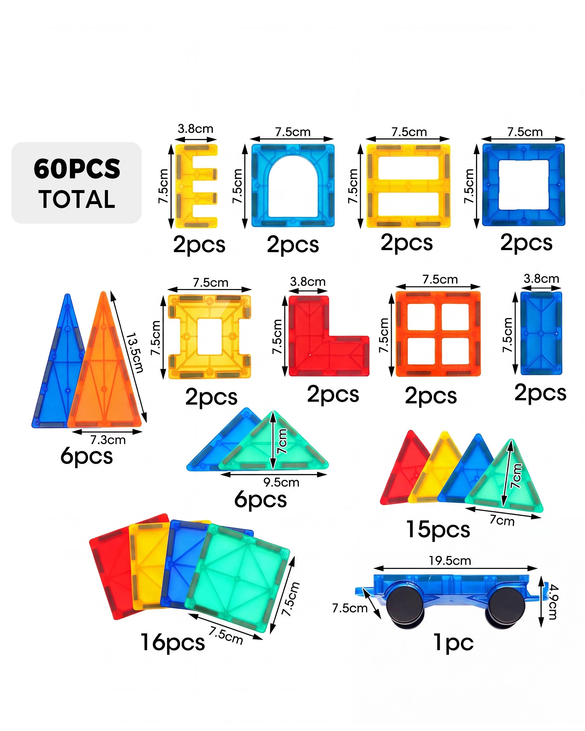 7 Playpals 60PCS Kids Magnetic Tiles Starter Set Educational Building Blocks Toys, 7 of 7