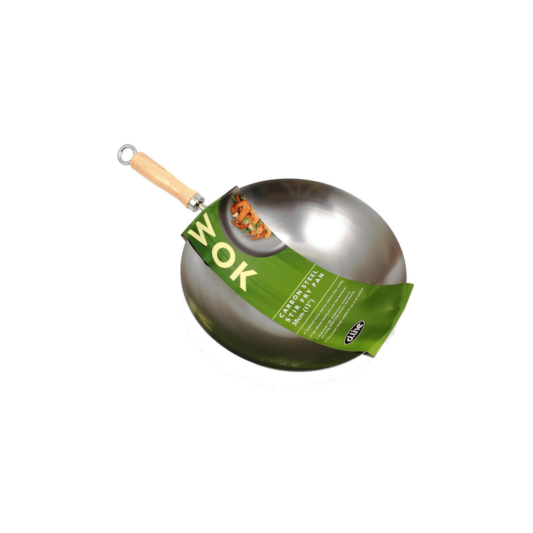 2 D.line 30cm Carbon Steel Stir-fry Wok Flat Base Wooden Handle Induction
 - Silver, 2 of 3