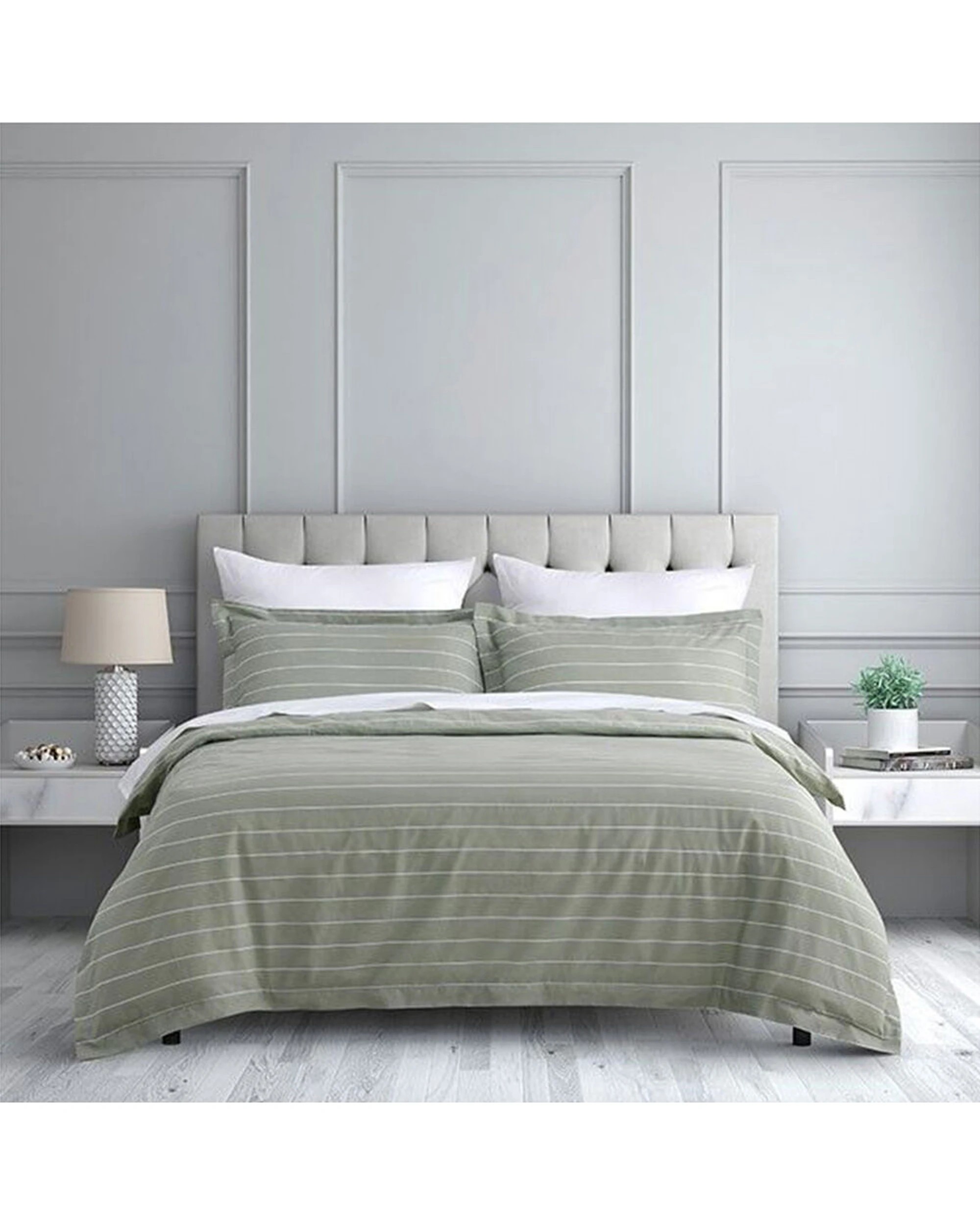 1 Jason Commercial Studio Stripe Quilt Cover Set Sage 210x210cm - Green, 1 of 4