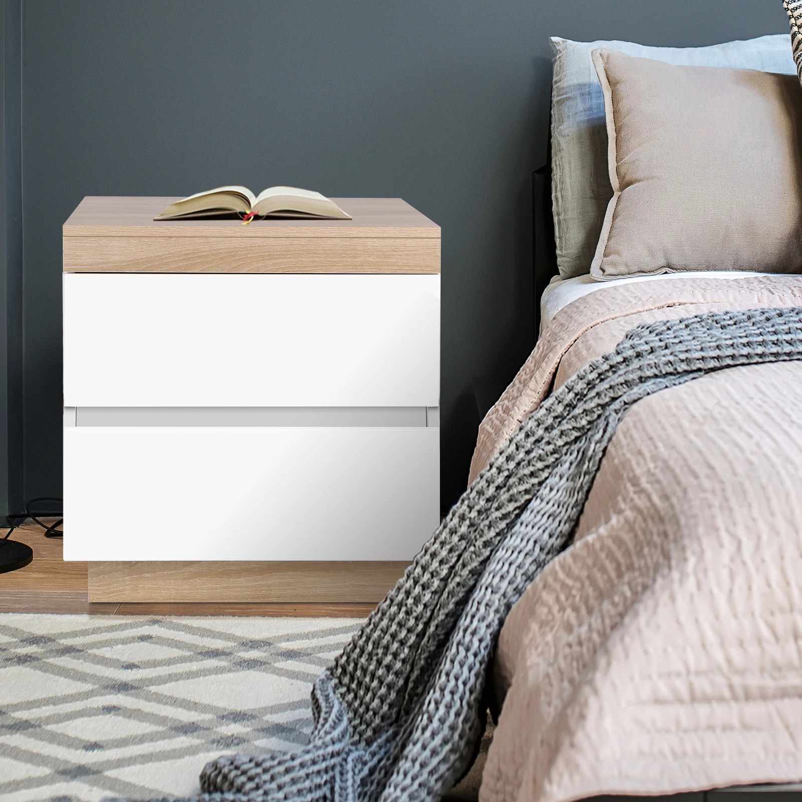 3 Alfordson 2x Bedside Table Nightstand Storage Side End Cabinet Drawers Wood - White, 3 of 9