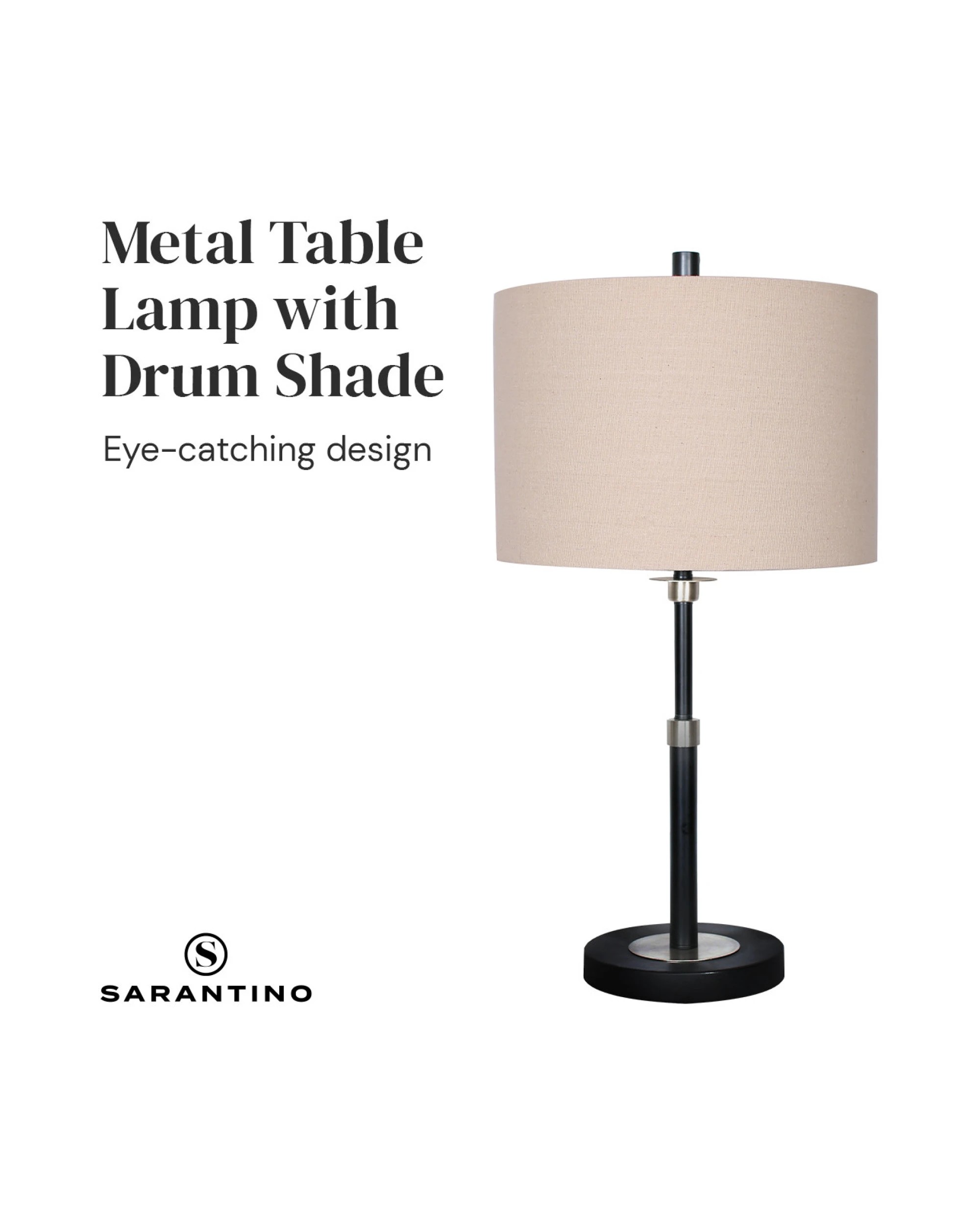 4 Sarantino Metal Table Lamp with Linen Drum Shade, 4 of 10