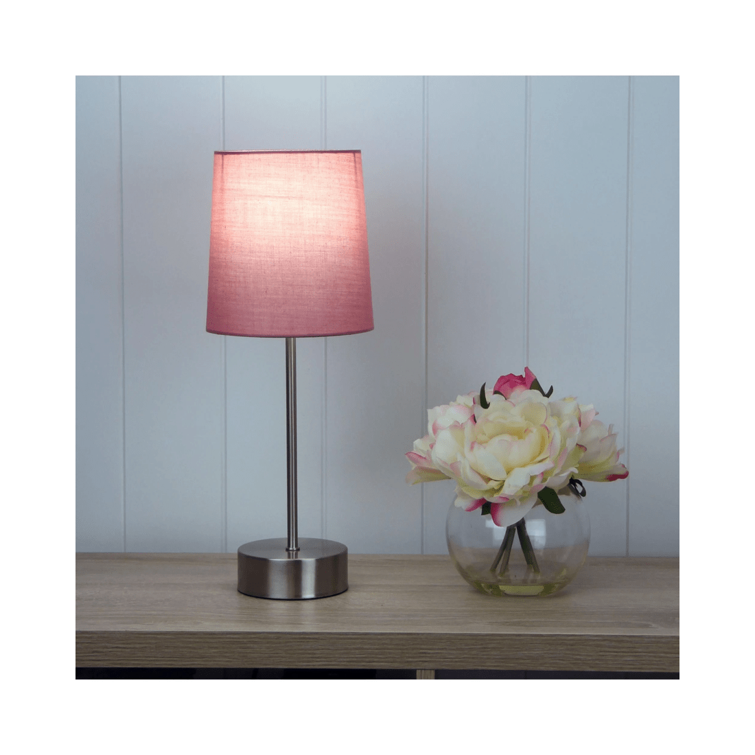 2 Oriel Lighting Lancet Touch Bedside Lamp — Blush Pink Shade, Brushed Chrome Base
 - pink, 2 of 3