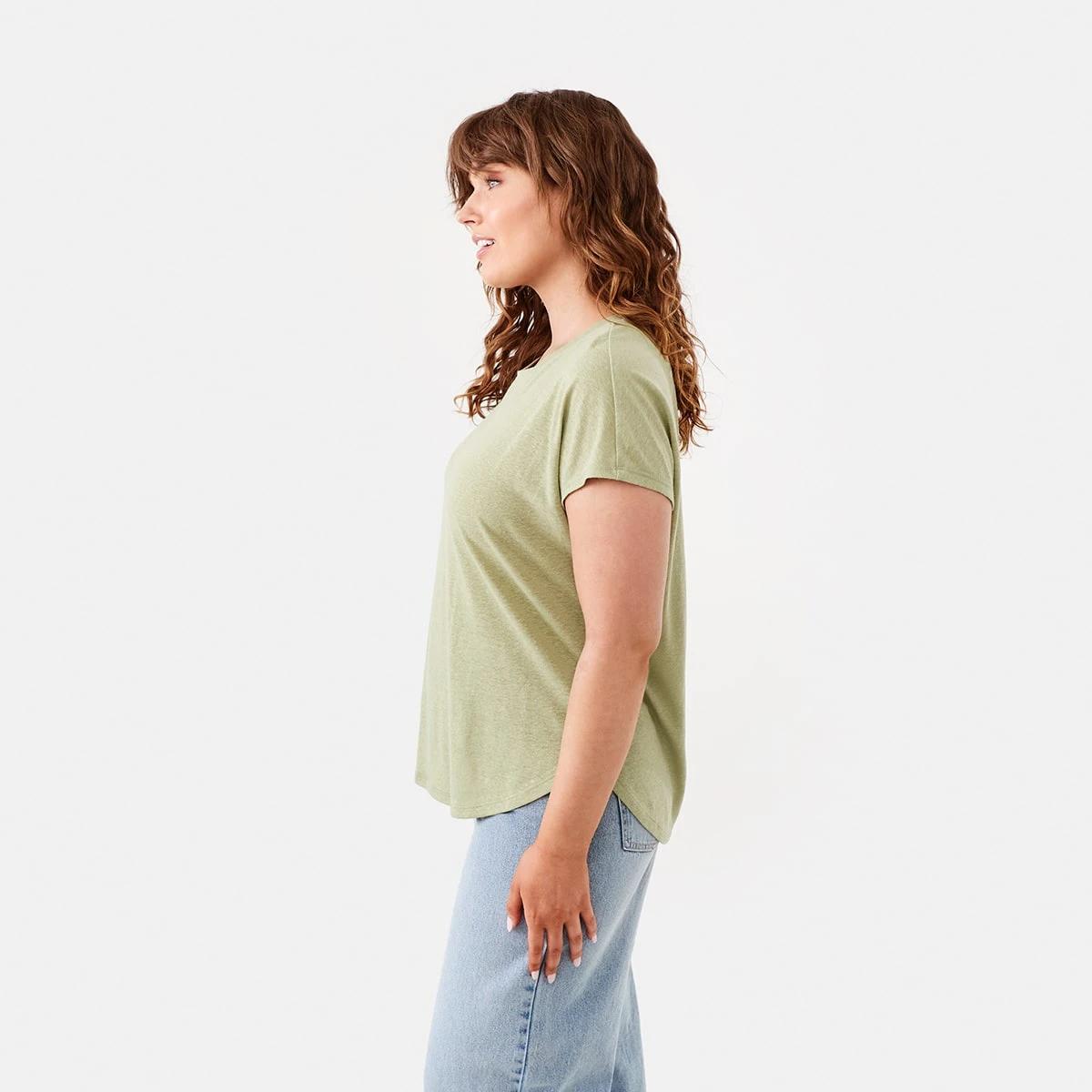2 Linen Blend Extended Sleeve Tee Grn Tea, 2 of 6