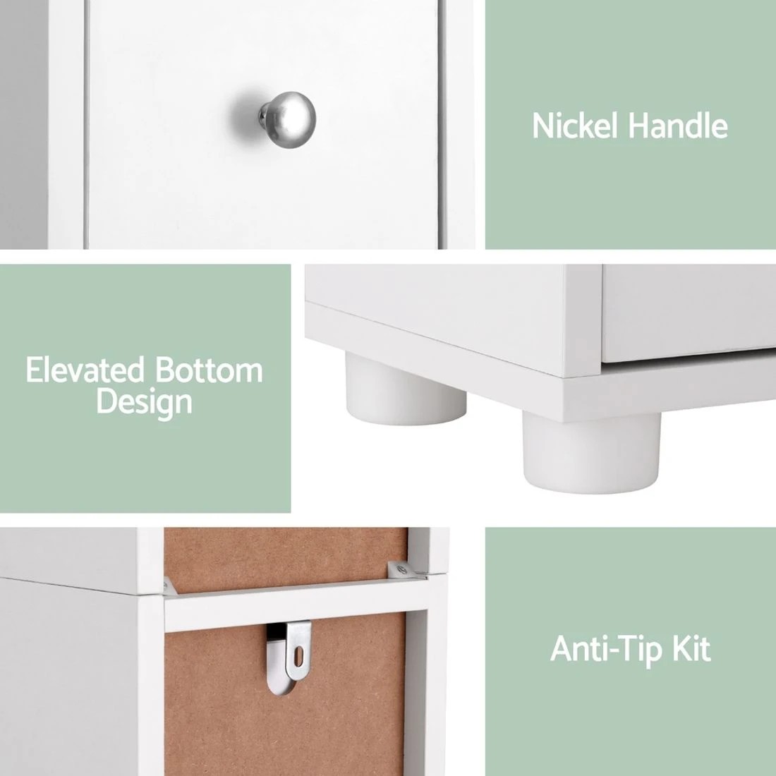 8 Artiss Tall Bathroom Storage Cabinet 180cm Slim Linen Tower Adjustable Shelves Durable Space Saving Organizer - white, 8 of 8