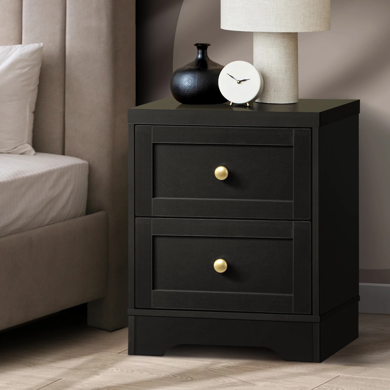 2 Oikiture Bedside Tables 2 Drawers Nightstand Storage Cabinet
 - Black, 2 of 10