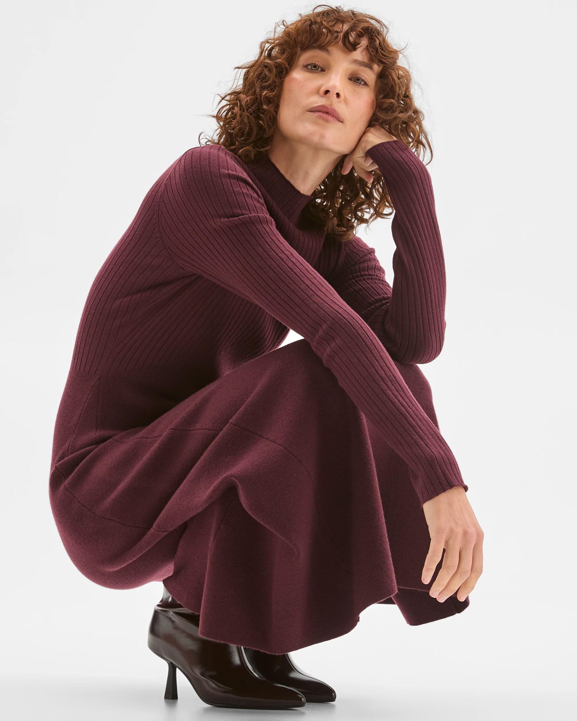 5 Preview Long Sleeve Rib Detail Knit Dress PINOT, 5 of 7