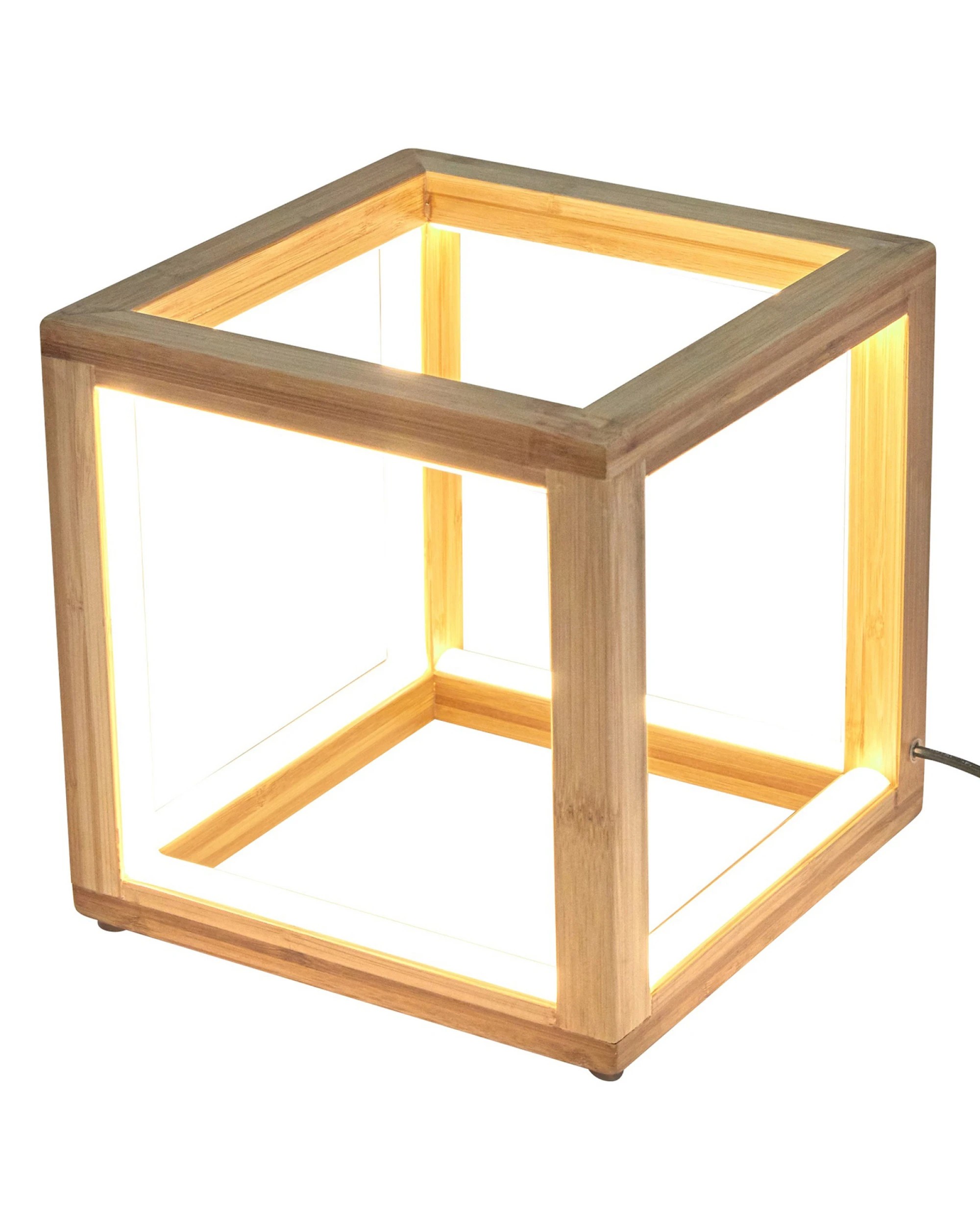 1 BR Home Bamboo Cube LED Lamp with Minimalist Design, 1 of 4
