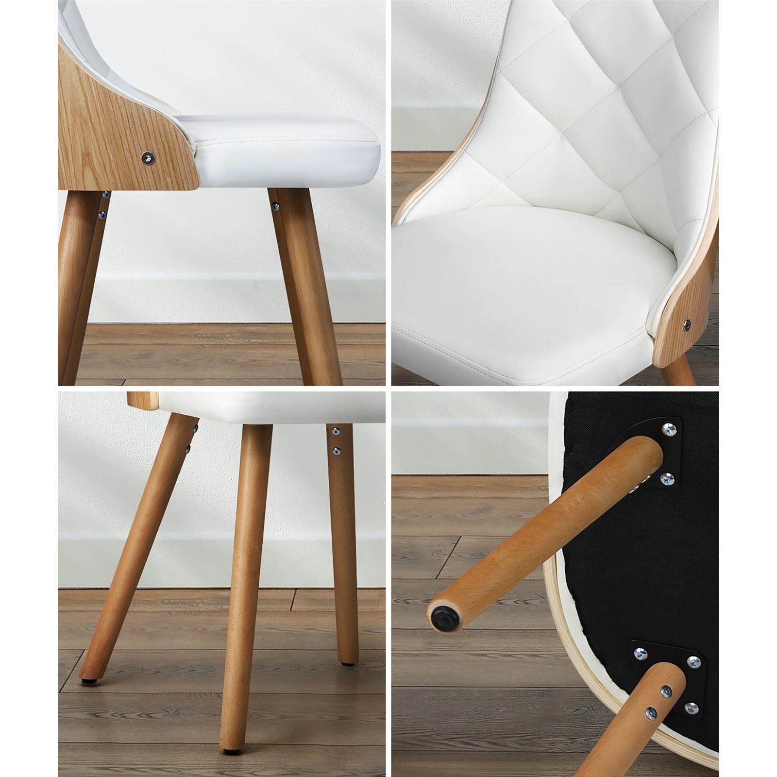 4 Oikiture 2x Dining Chairs Wooden Kitchen Chair Cafe Faux Pu Leather Padded Seat
 - White, 4 of 10