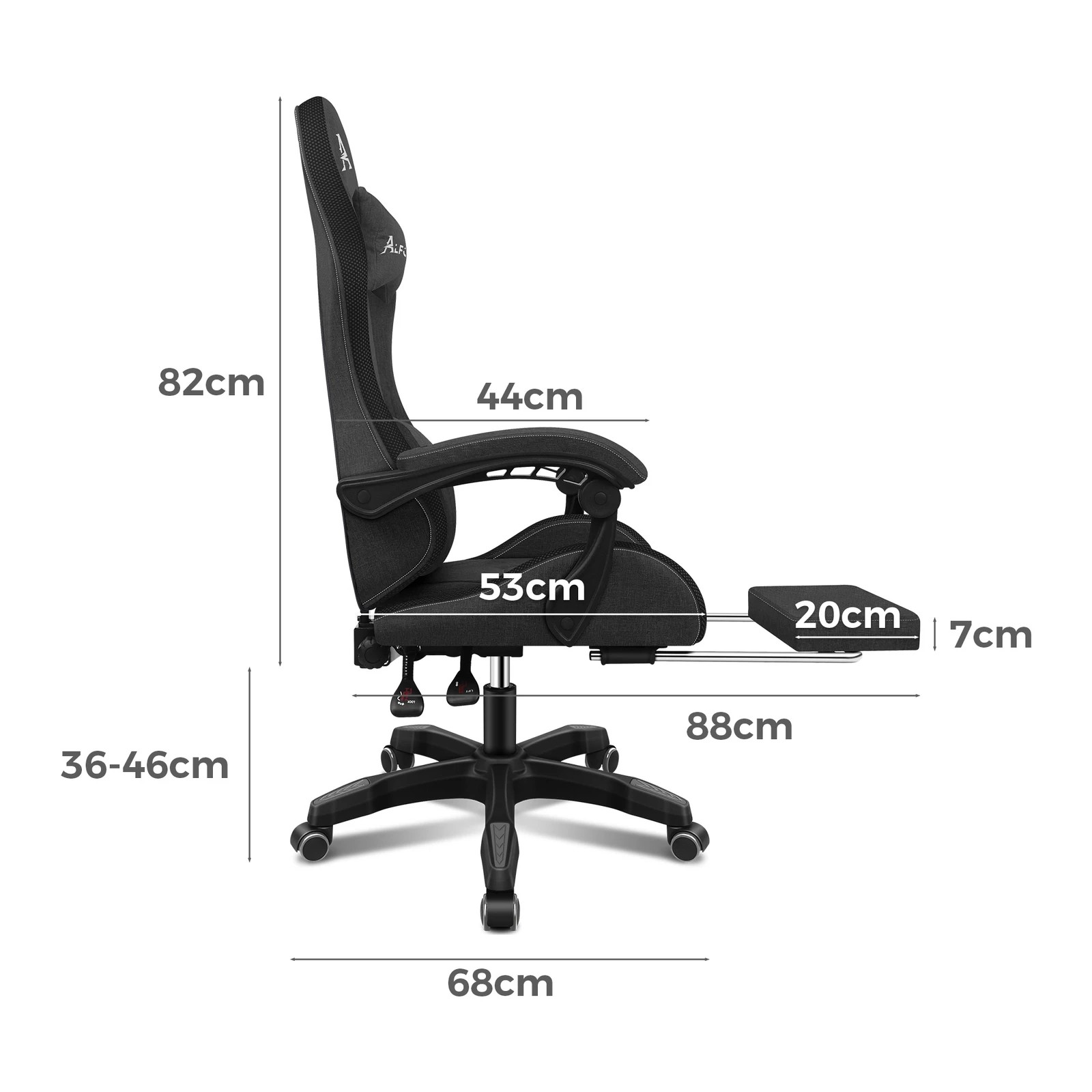 7 Alfordson Gaming Chair Office Massage 12 RGB LED Computer Seat Fabric - Dark Grey, 7 of 10