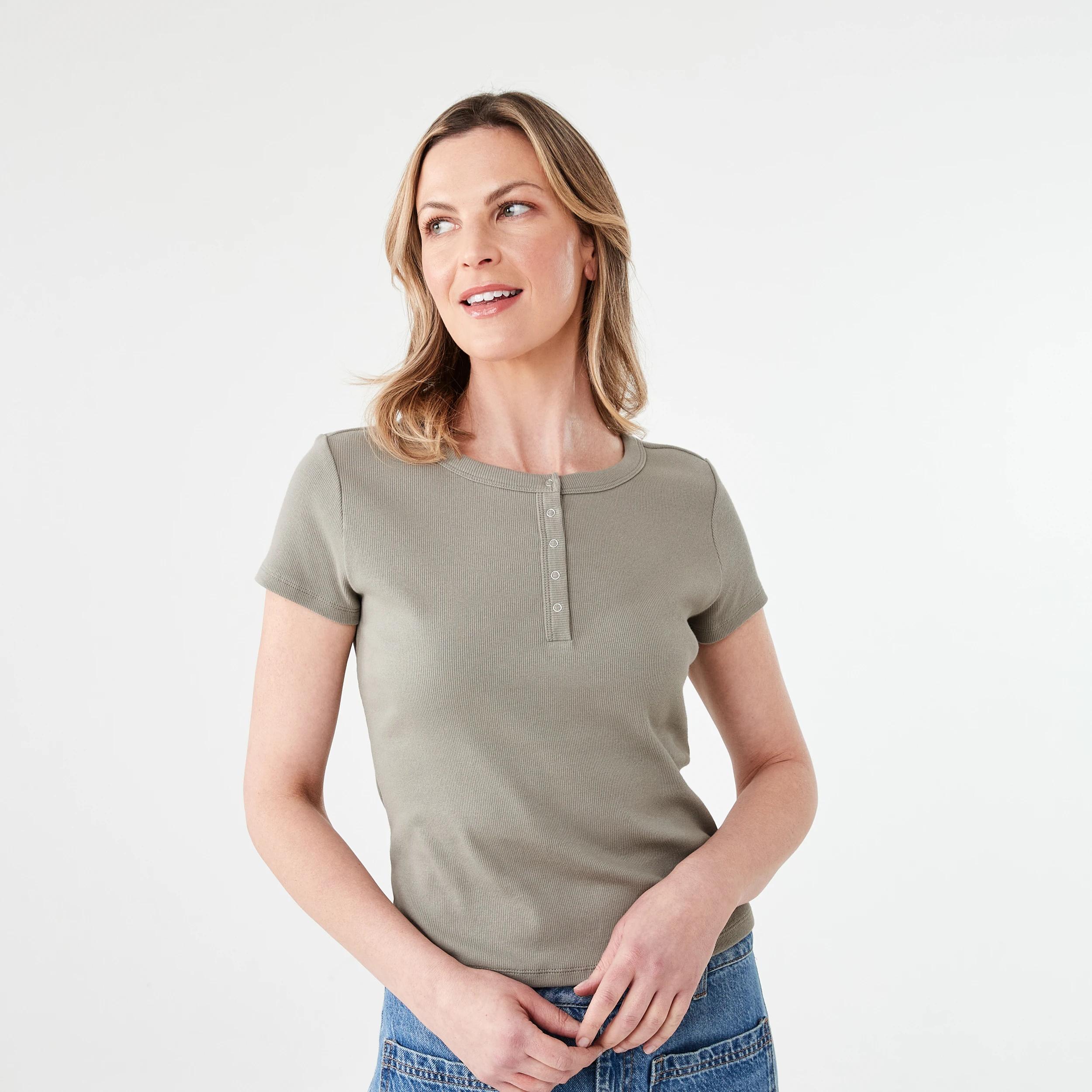 1 Short Sleeve Rib Henley T-shirt LIGHT KHAKI, 1 of 5