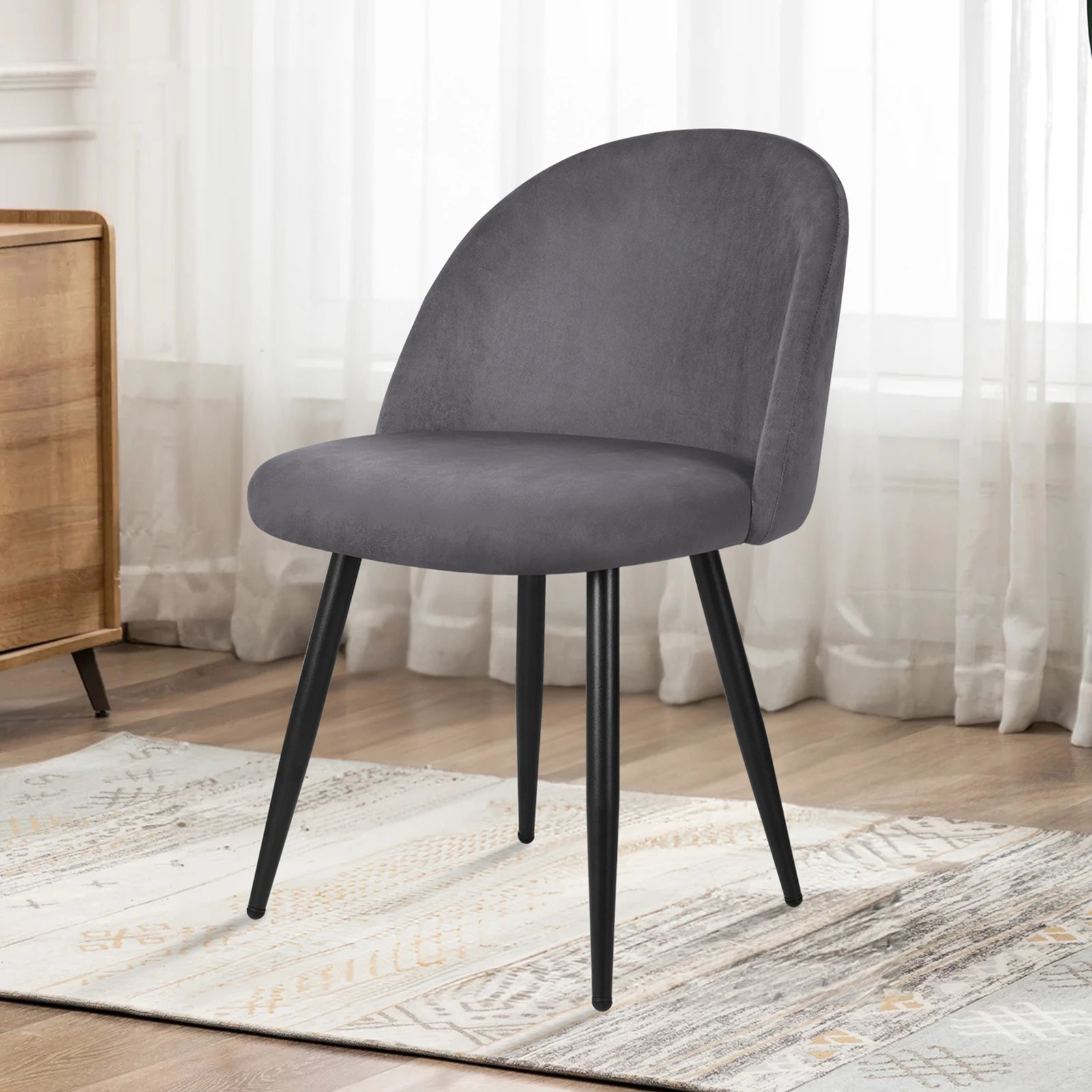 6 Alfordson 4x Dining Chairs Kitchen Accent Lounge Seat Metal Velvet - Grey, 6 of 8