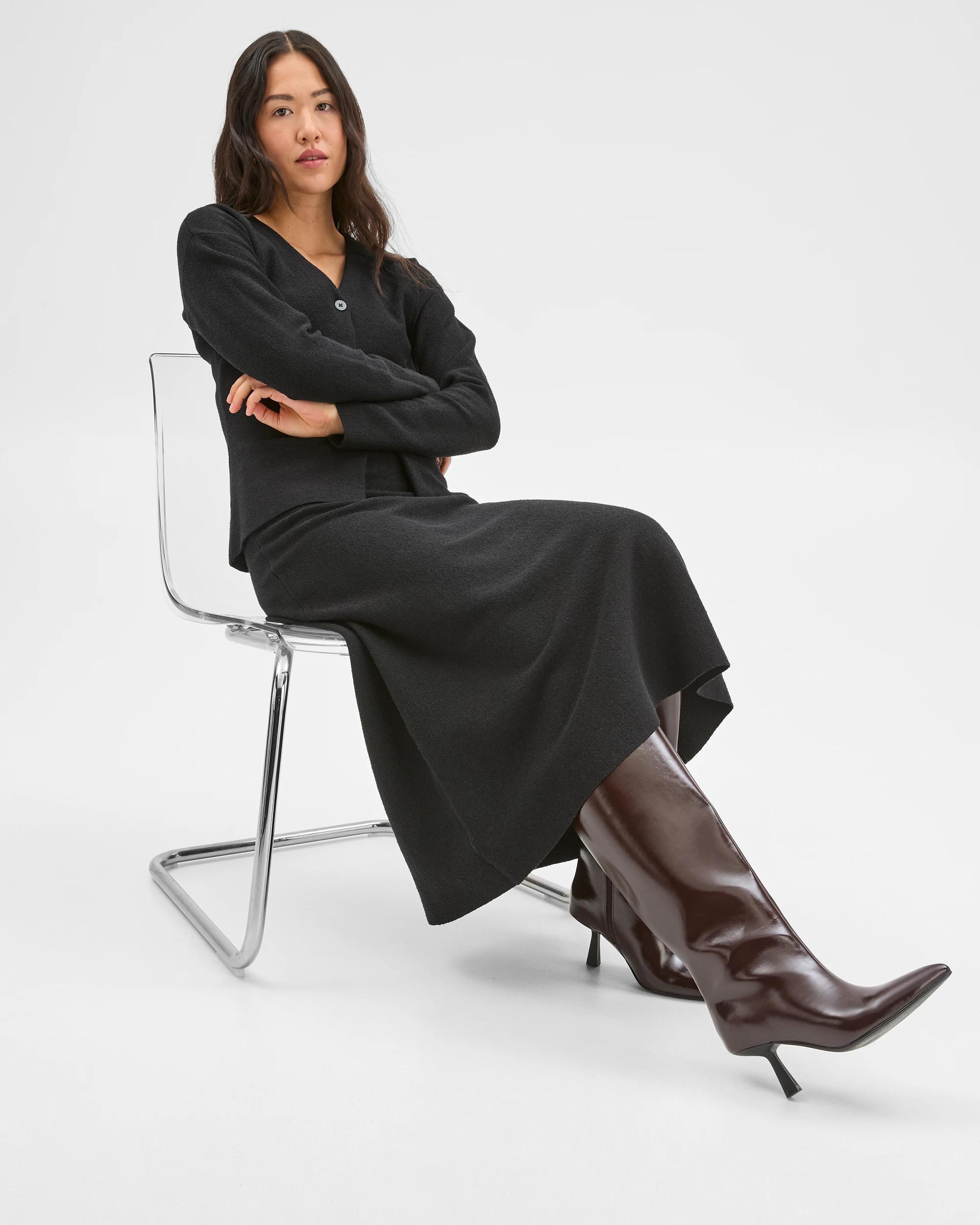 2 Preview Boucle Knit Midi Skirt BLACK, 2 of 6