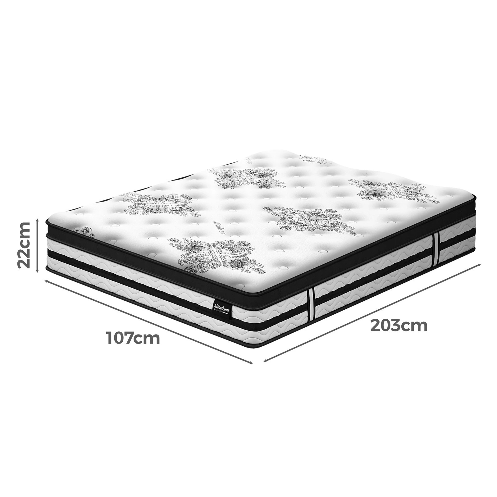 2 Alfordson Mattress Euro Top Bonnell Spring Foam Medium Firm Bed 22CM - King Single Bed, 2 of 9