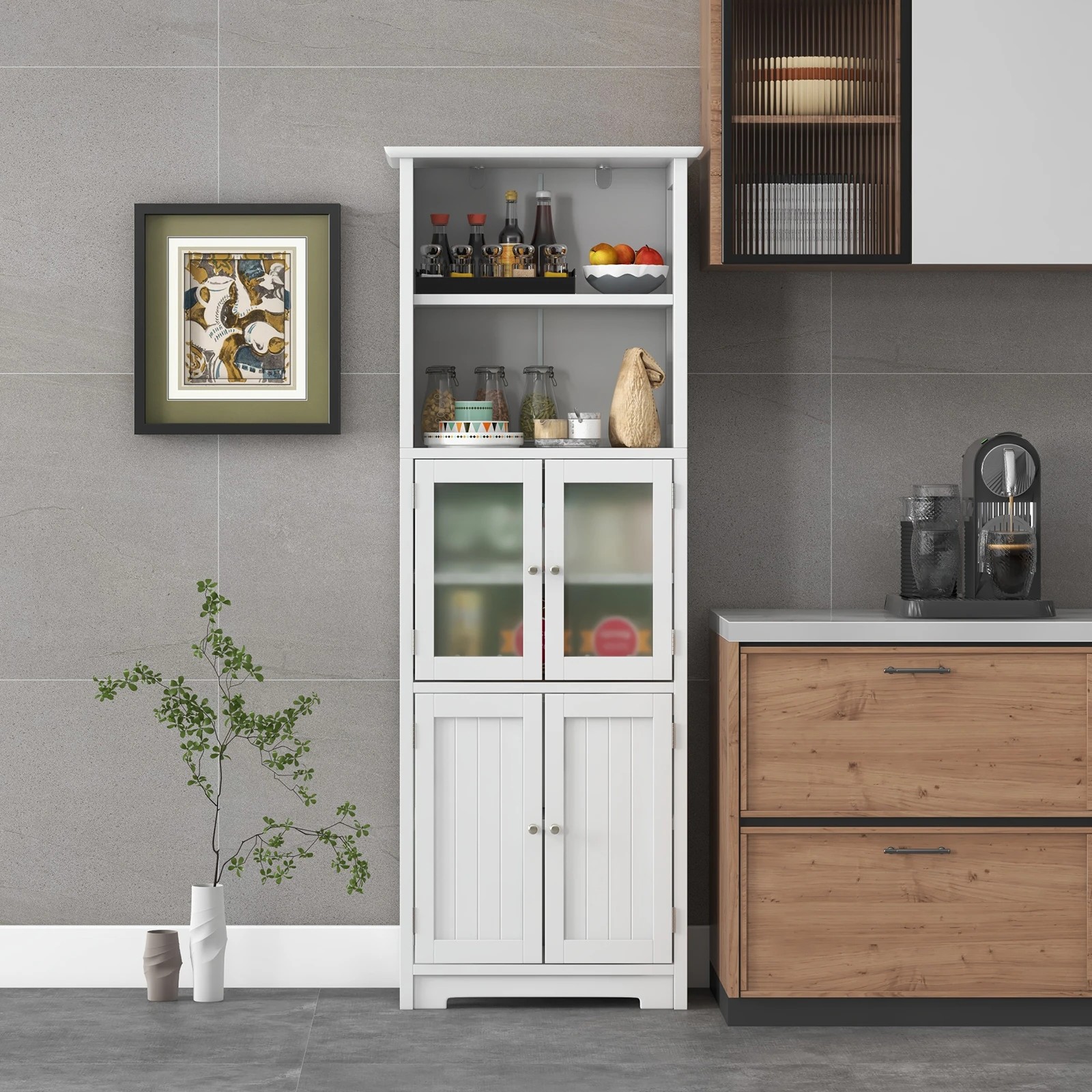 2 Costway 163cm Tall Bathroom Storage Cabinet Organizer Kitchen Pantry Cupboard, 2 of 3
