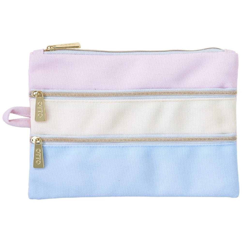 1 Otto Triple Zip Pencil Case Pink/Yellow/Blue, 1 of 3