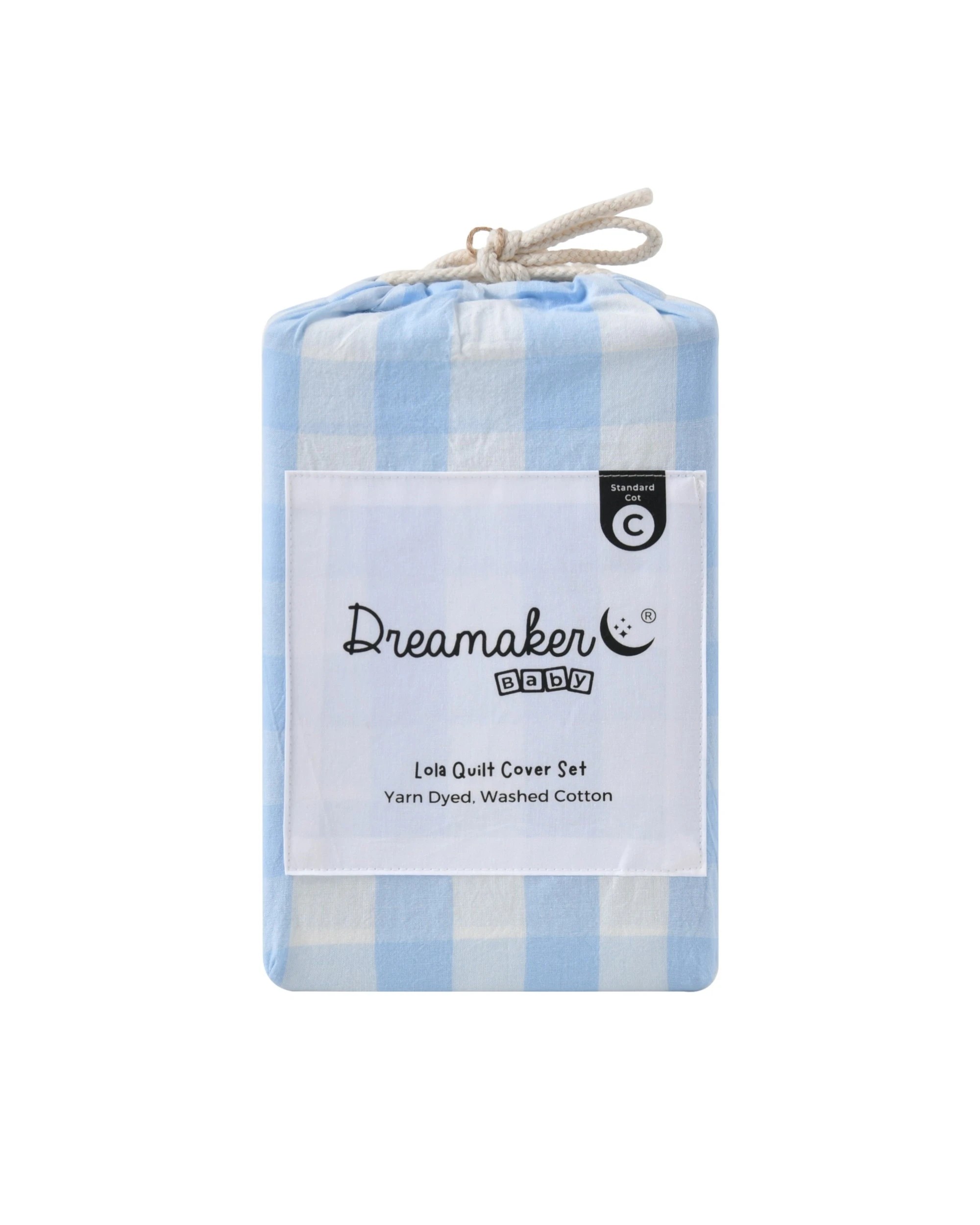 7 Dreamaker Baby Lola Washed Cotton Yarn Dyed Gingham Quilt Cover Set - COT Size - Sky, 7 of 7
