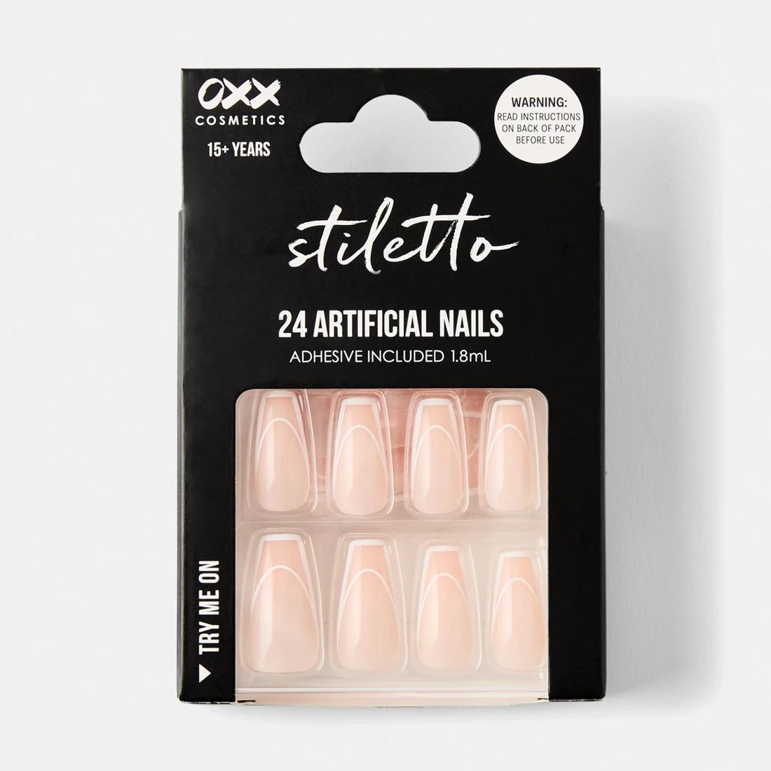 1 OXX Cosmetics 24 Pack Artificial Nails with Adhesive - Squareletto Shape, French Line, 1 of 5
