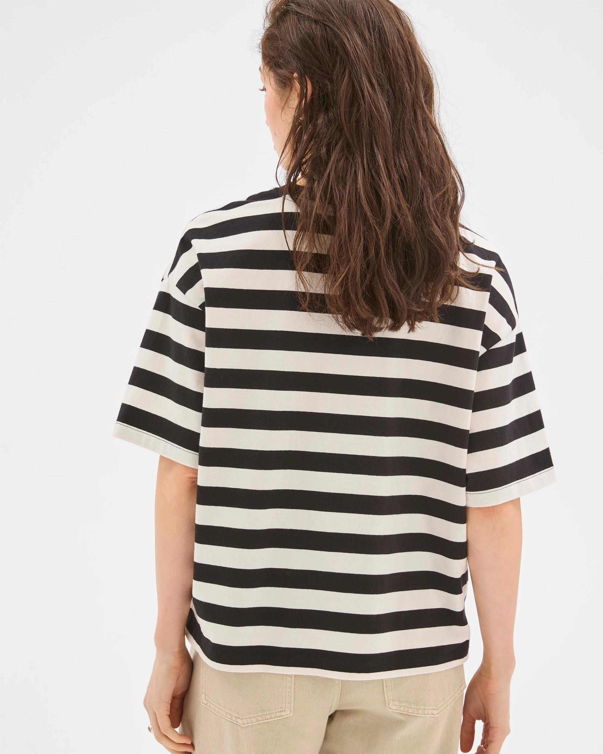 6 Lily Loves Australian Cotton Oversized Boxy Printed T-Shirt BLACK AND WHITE STRIPE, 6 of 7